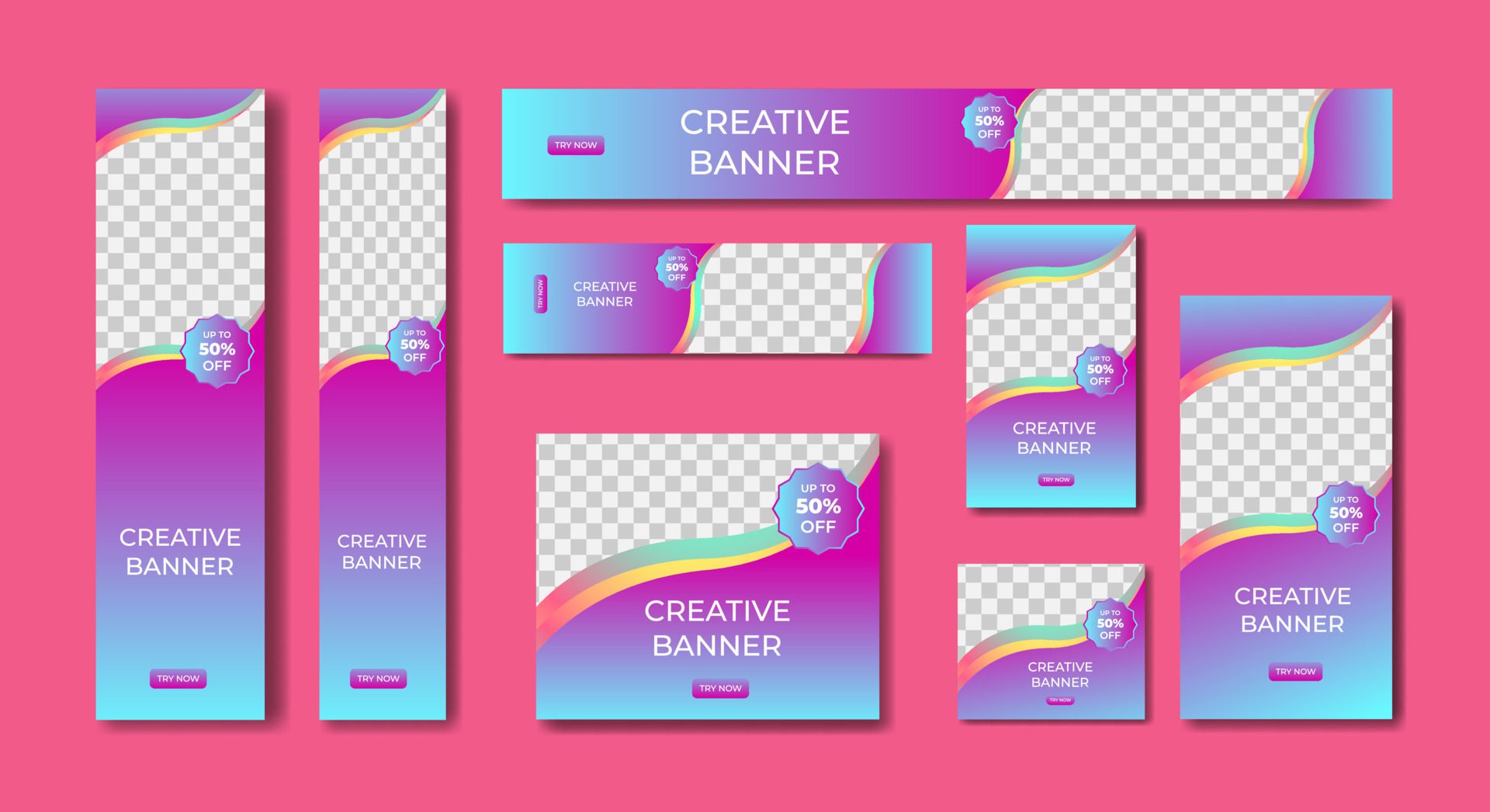 Set Of Ad Banner Template Design Free Vector