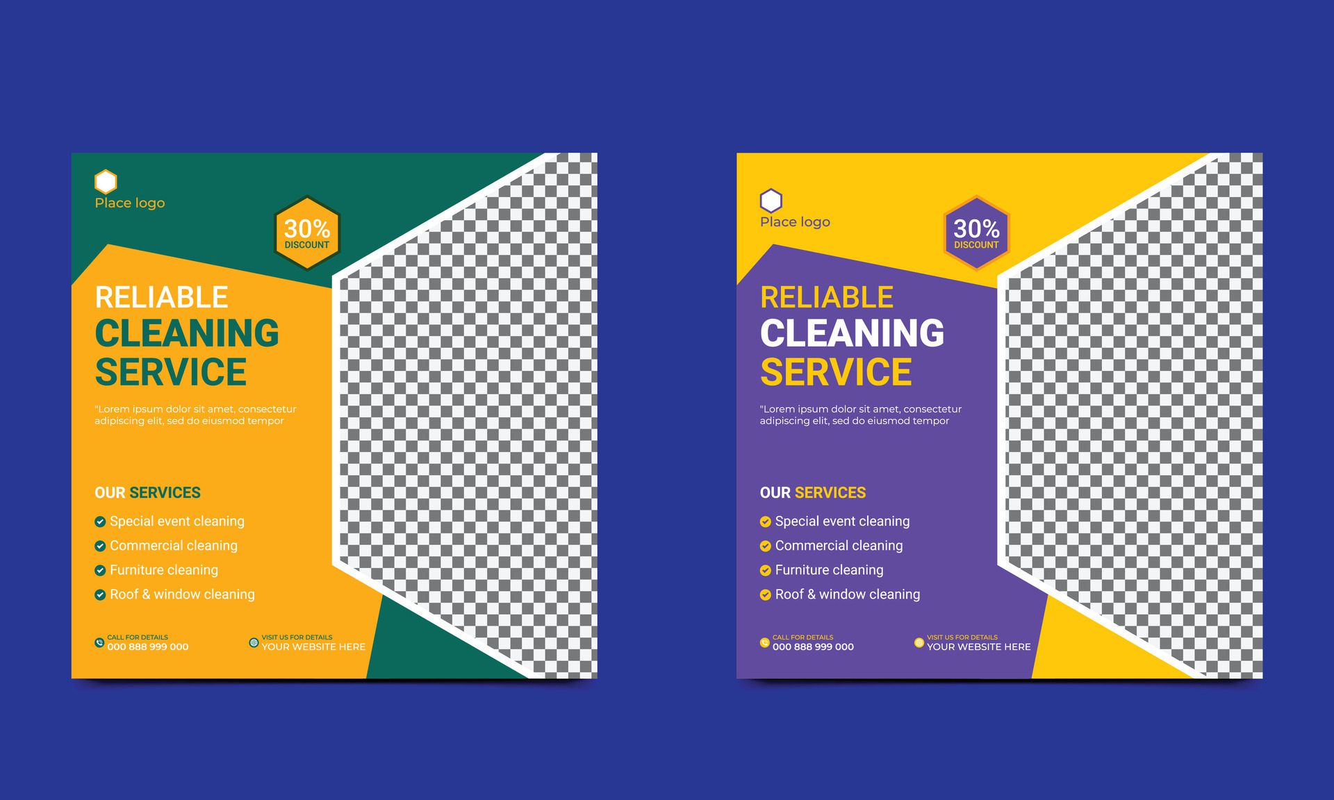 Reliable Cleaning service social media post square banner design and web banner design template. Free Vector