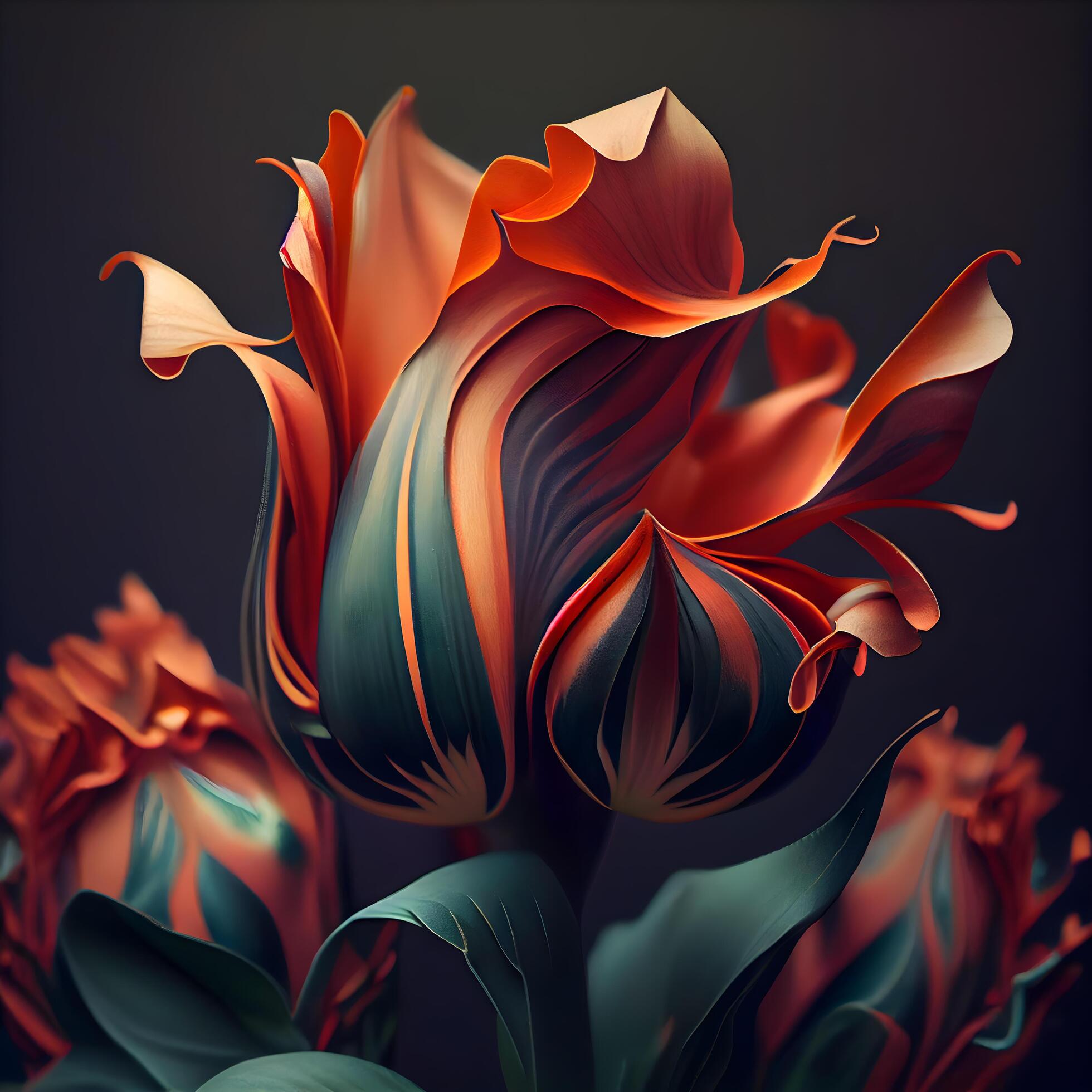 Abstract orange tulip flower on black background. 3d render illustration, Image Stock Free