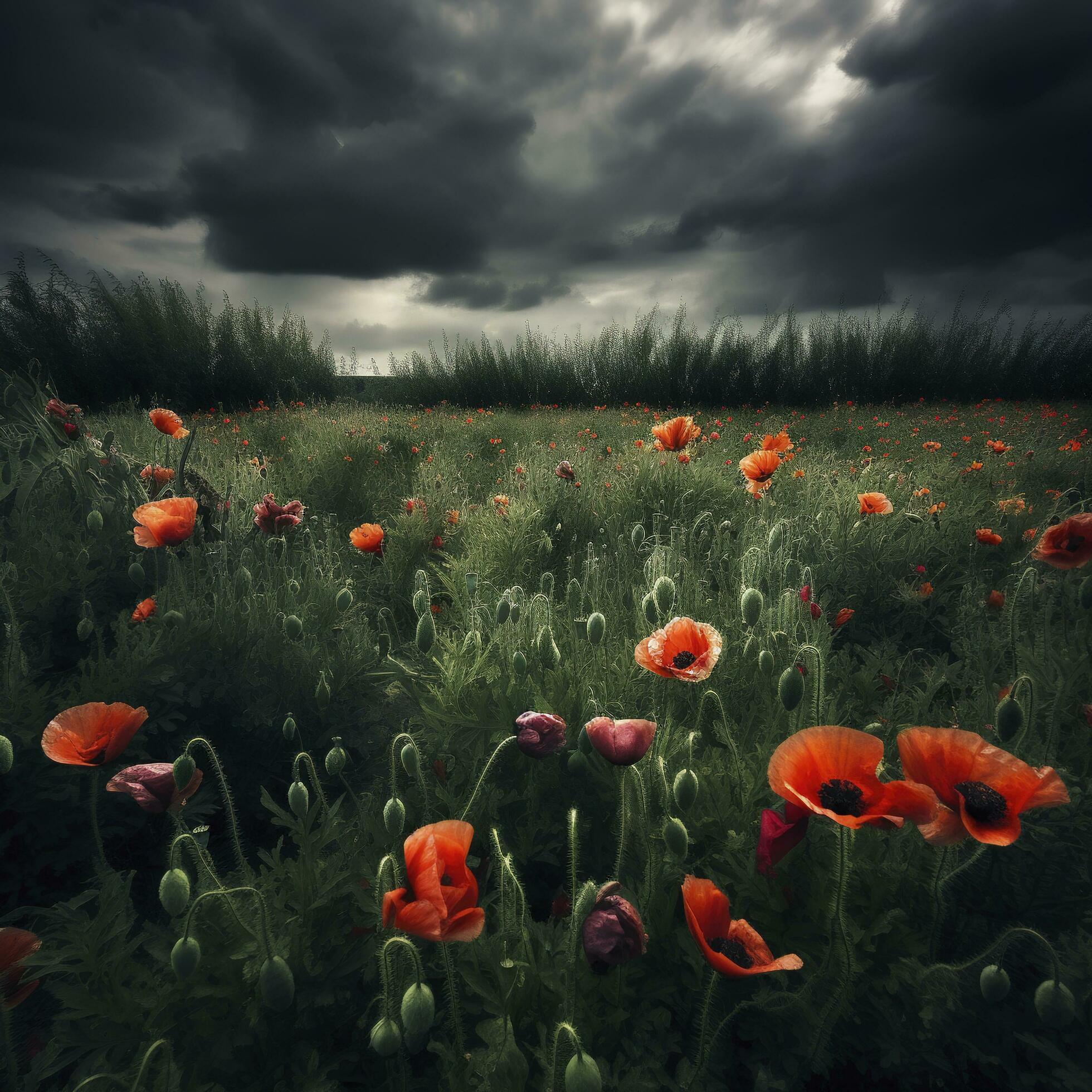 Dramatic Poppy flowers field. Anzac day banner. Remember for Anzac, Historic war memory. Anzac background. Poppy field, Remembrance day. , generate ai Stock Free