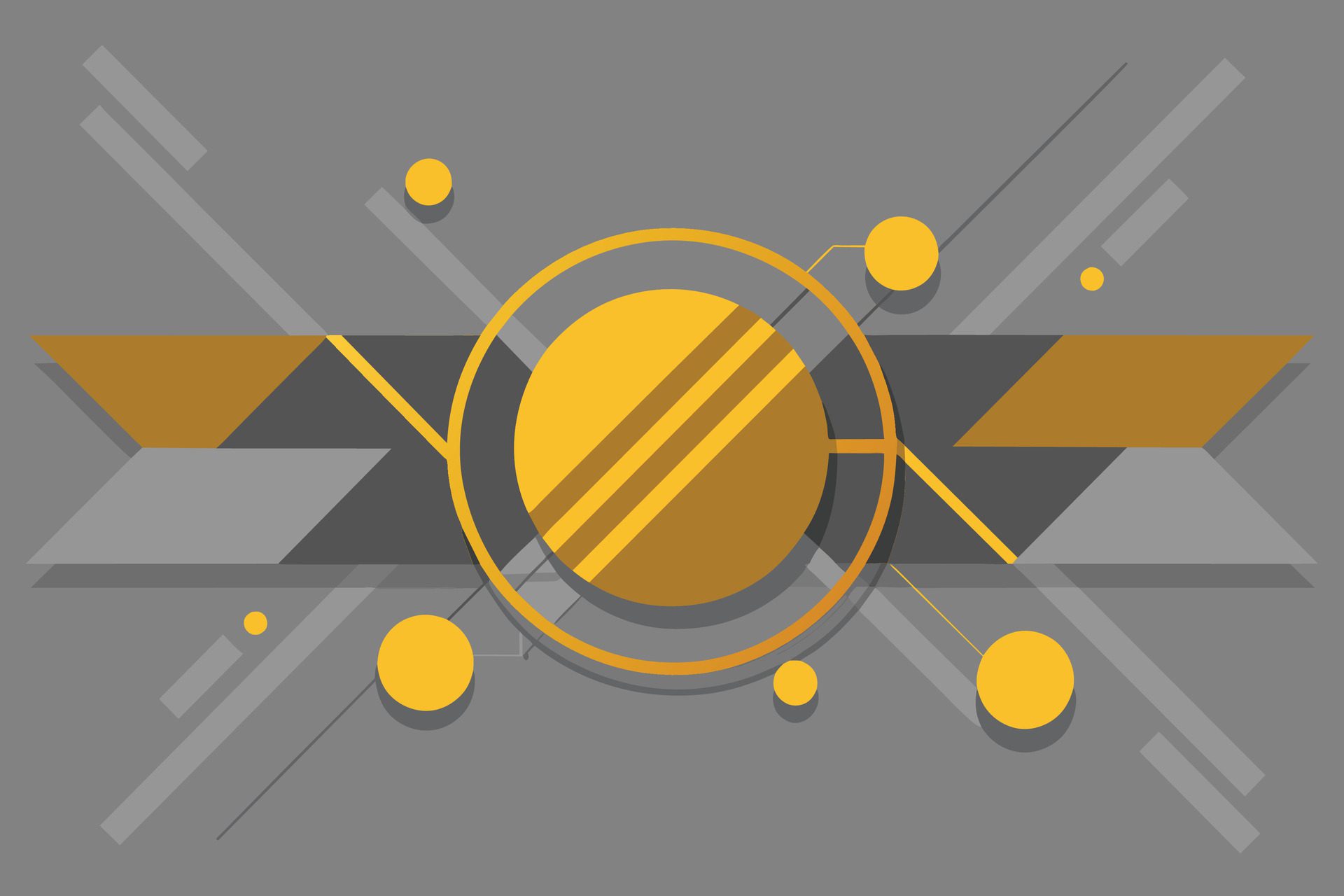 Tech geometric background with abstract golden and grey circles. Vector banner design Free Vector