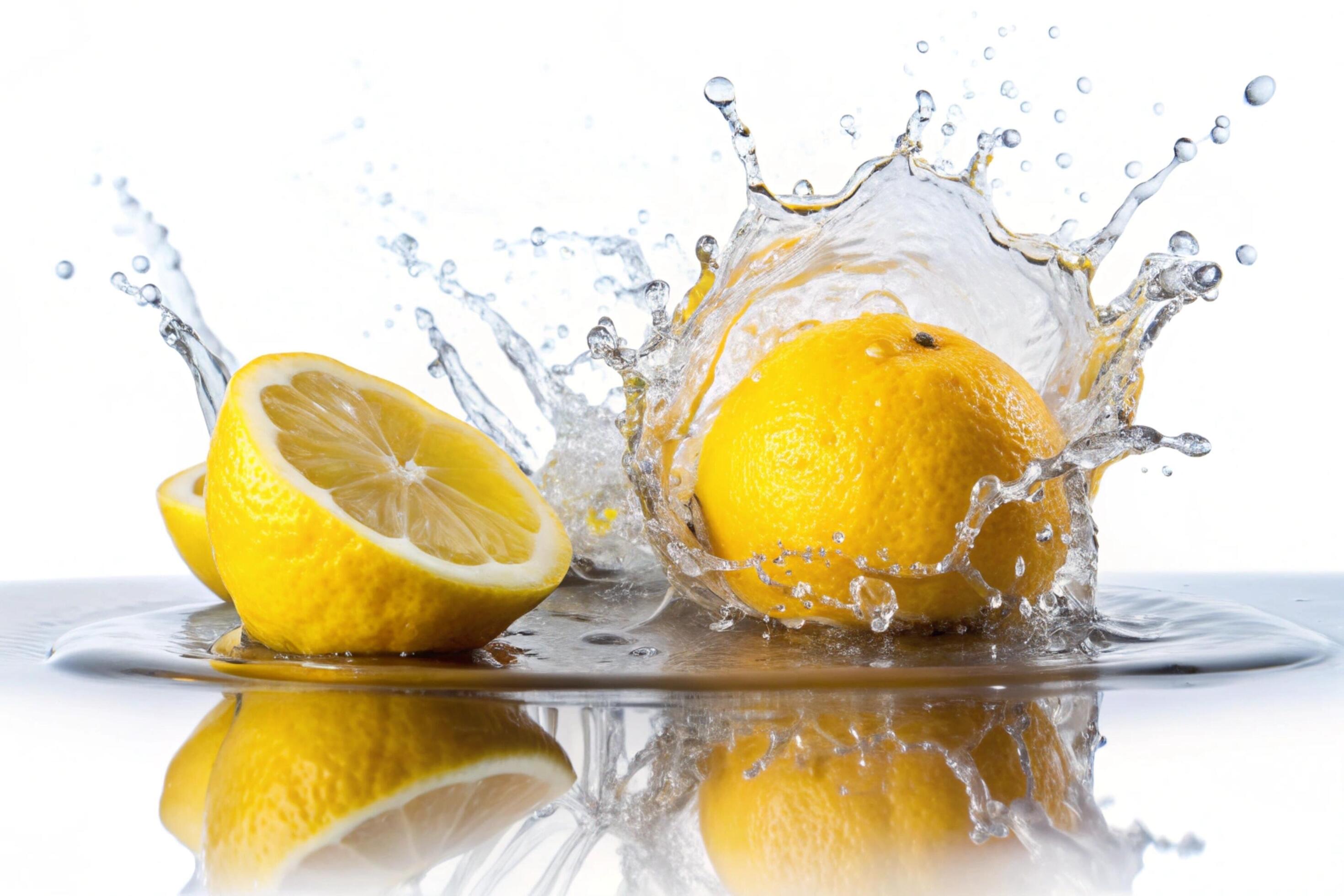 Lemon splashes on white background Stock Free