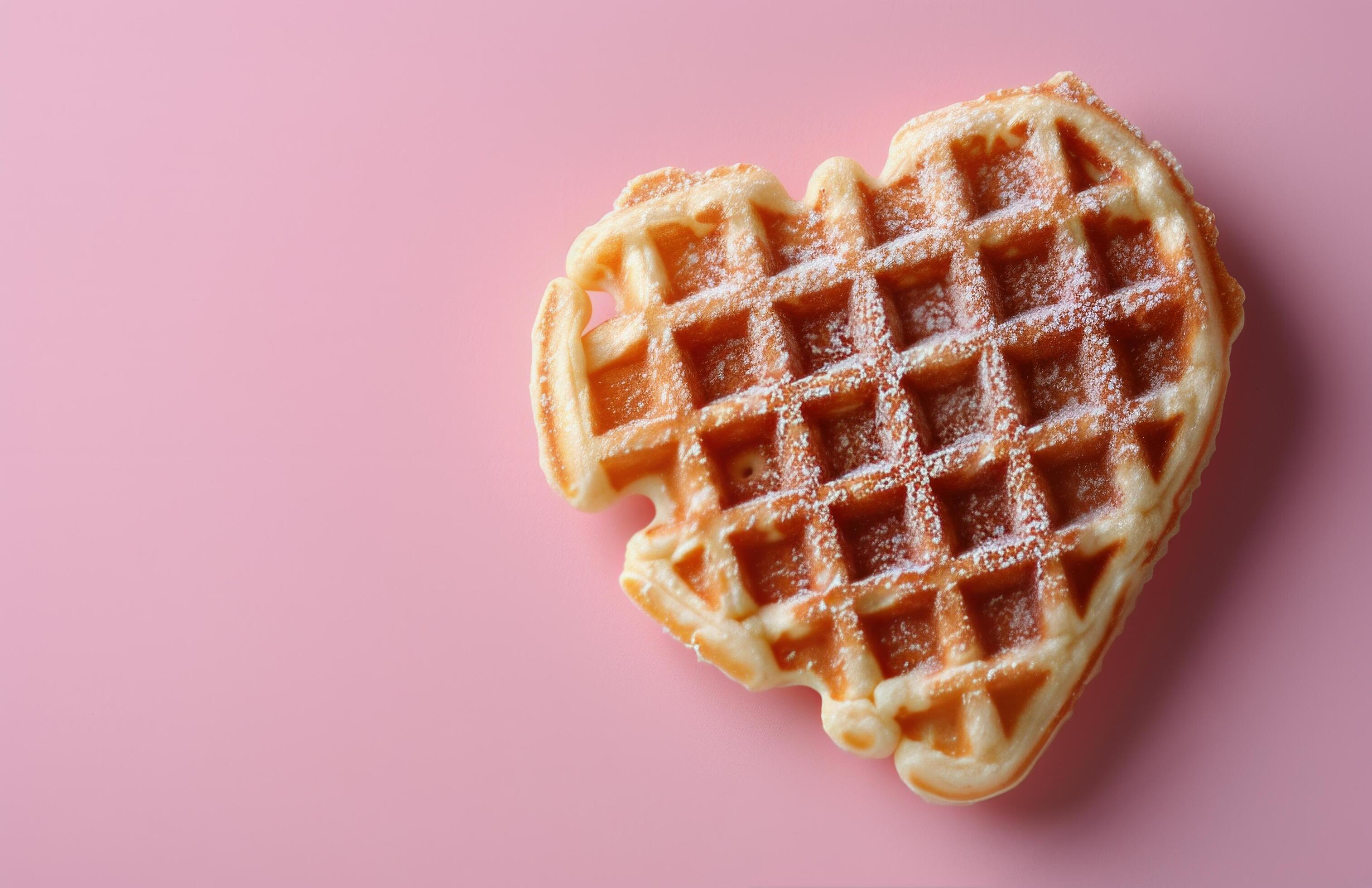 Heart-Shaped Waffles With Raspberries on Pink Background Stock Free