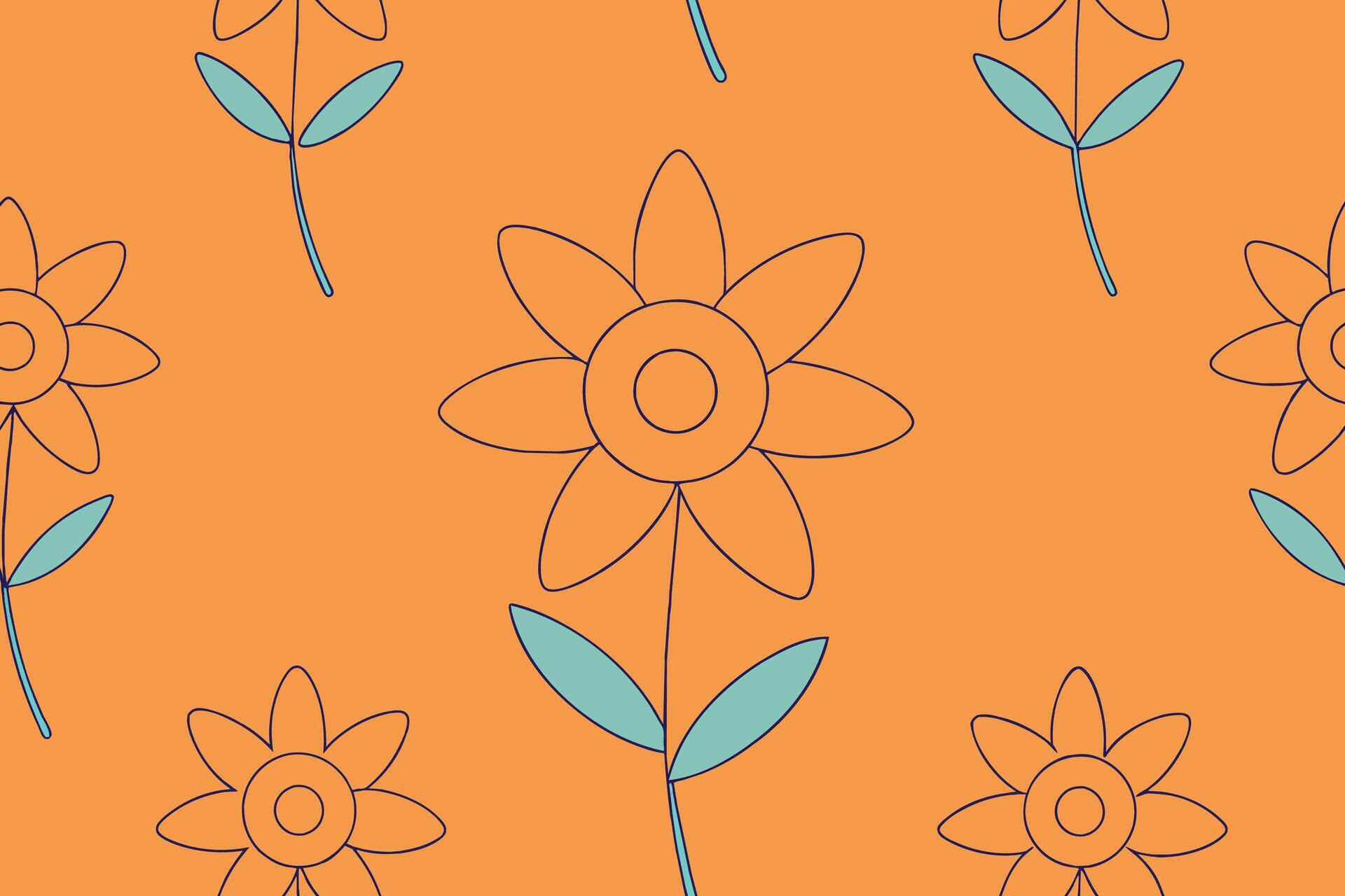 One Line Drawn Flower Face Seamless Pattern Stock Free