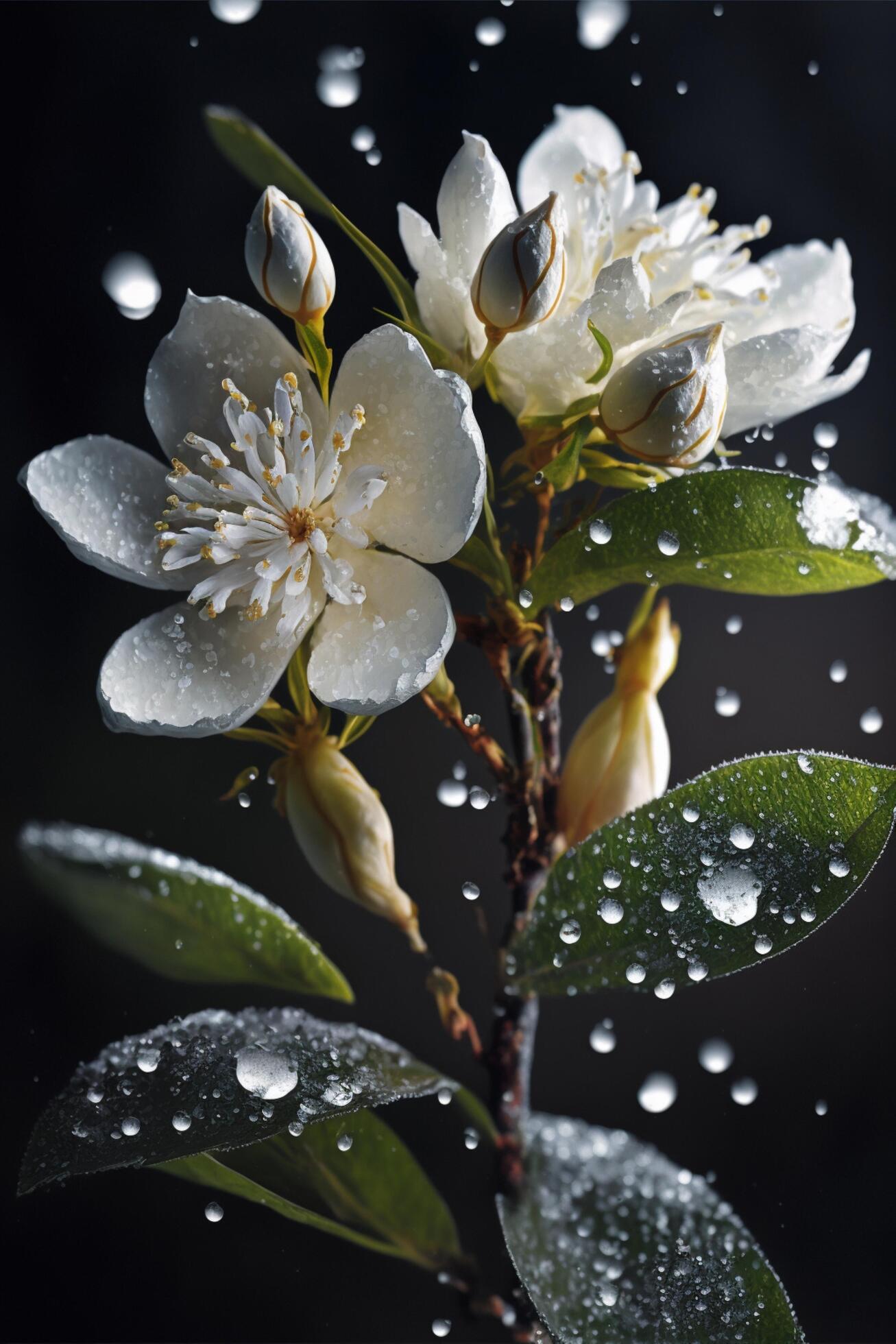 white flower with water droplets on it. . Stock Free