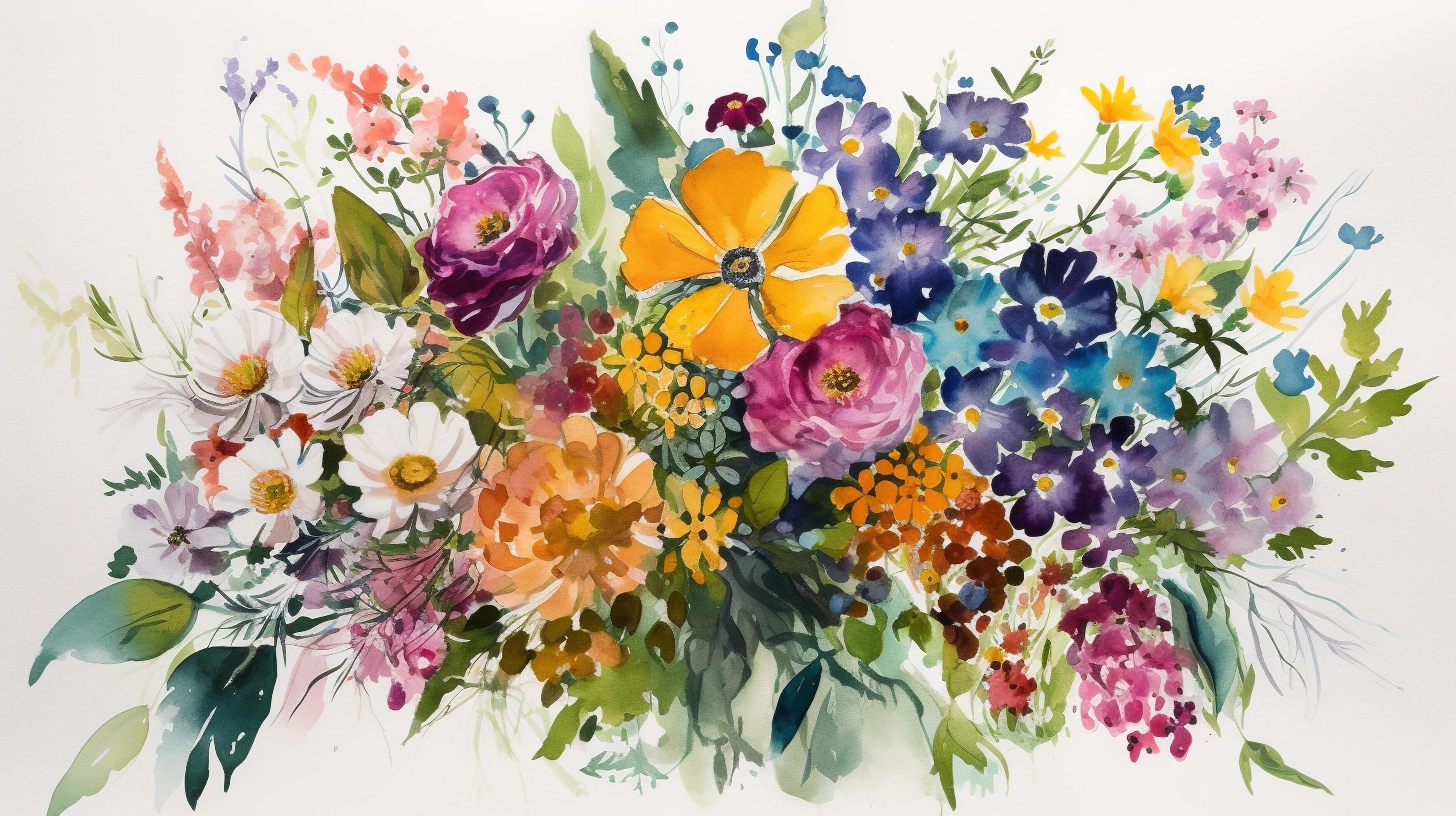 watercolor painting with flowers Stock Free