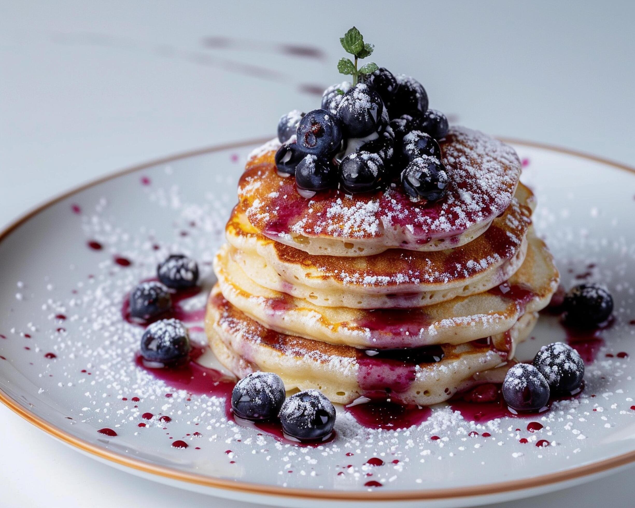 a stack of pancakes topped with blueberries Stock Free