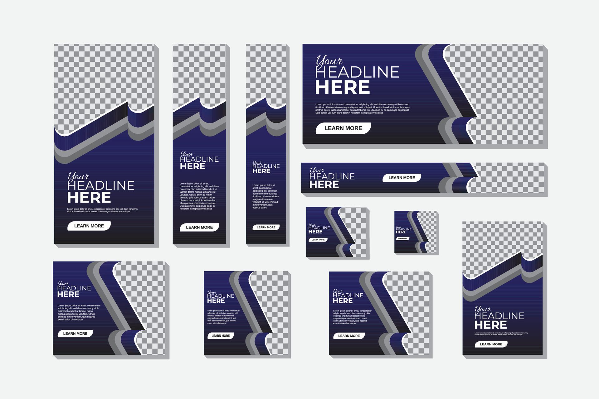 Creative banner design web template bundle Set, Vertical, horizontal and square Free Vector