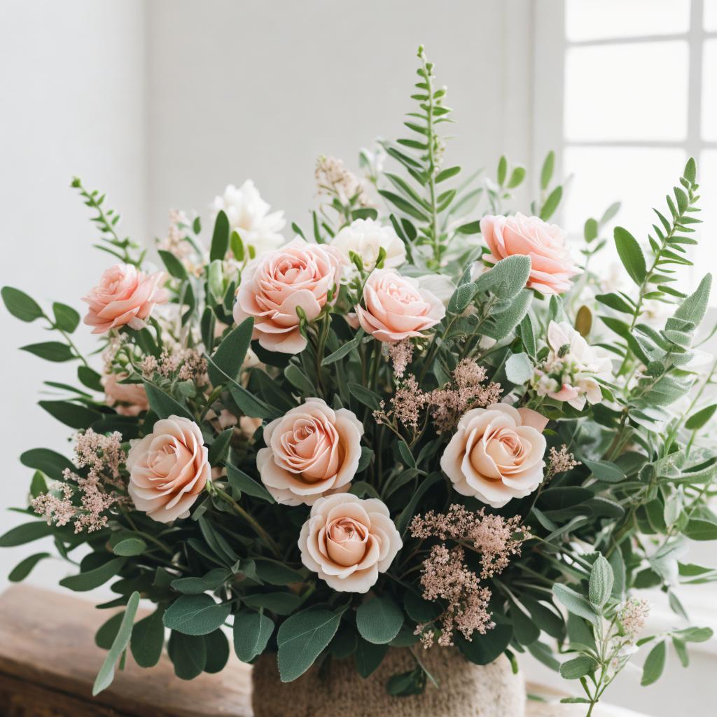 Sage and blush flowers by @ai_generated