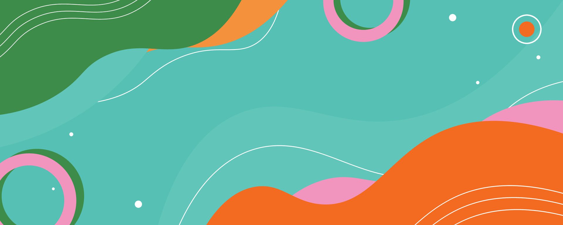 Horizontal banner background with colorful waves and circle shapes Free Vector