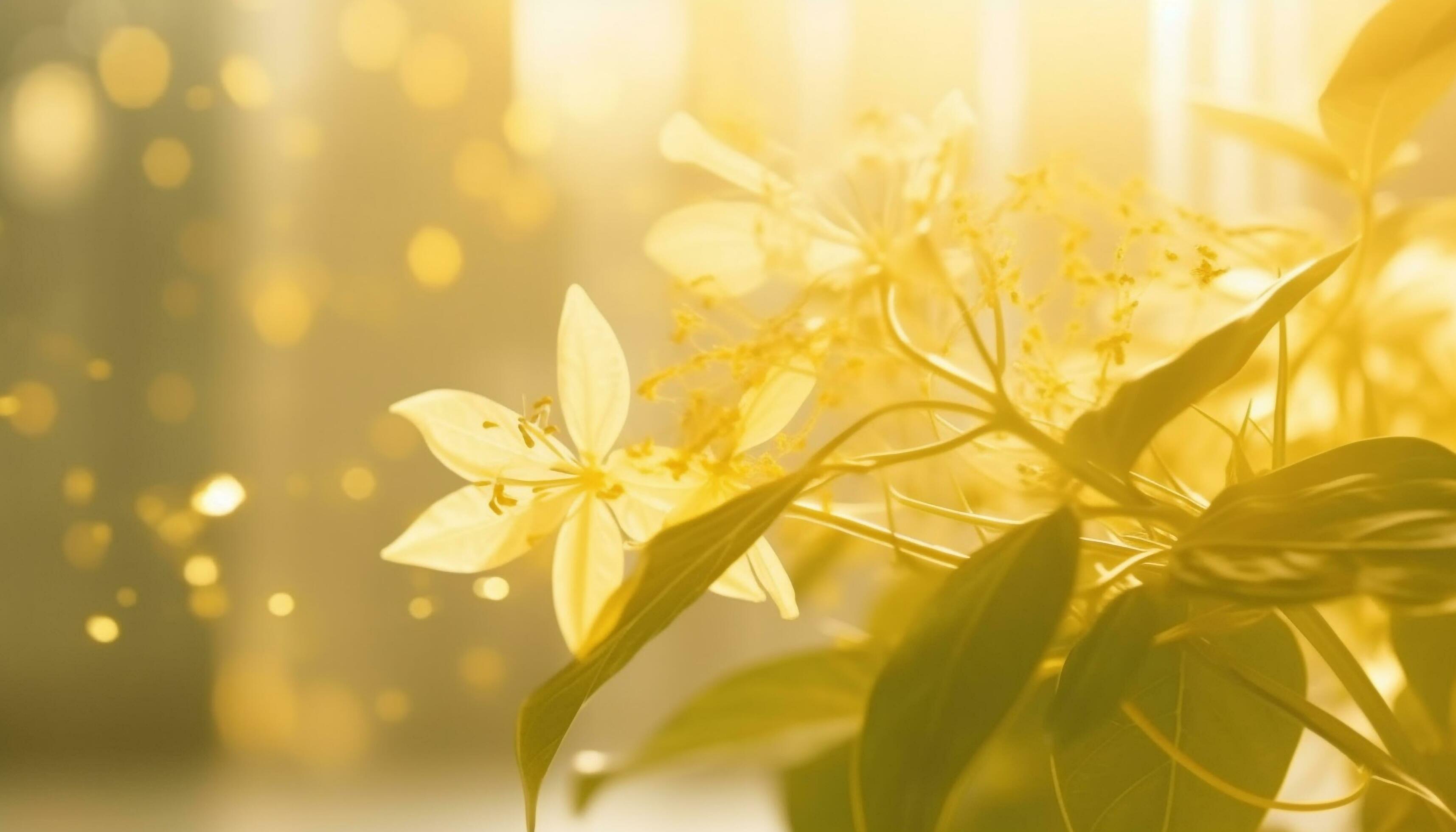 Vibrant yellow flower head in wet meadow, selective focus foreground generated by AI Stock Free