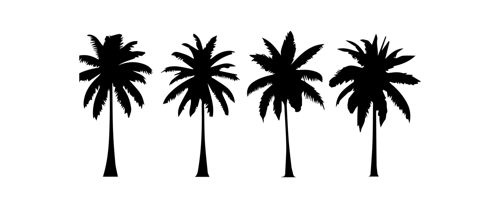 Black palm trees set isolated on white background. Palm silhouettes. Design of palm trees for posters, banners and promotional items. illustration Free Vector