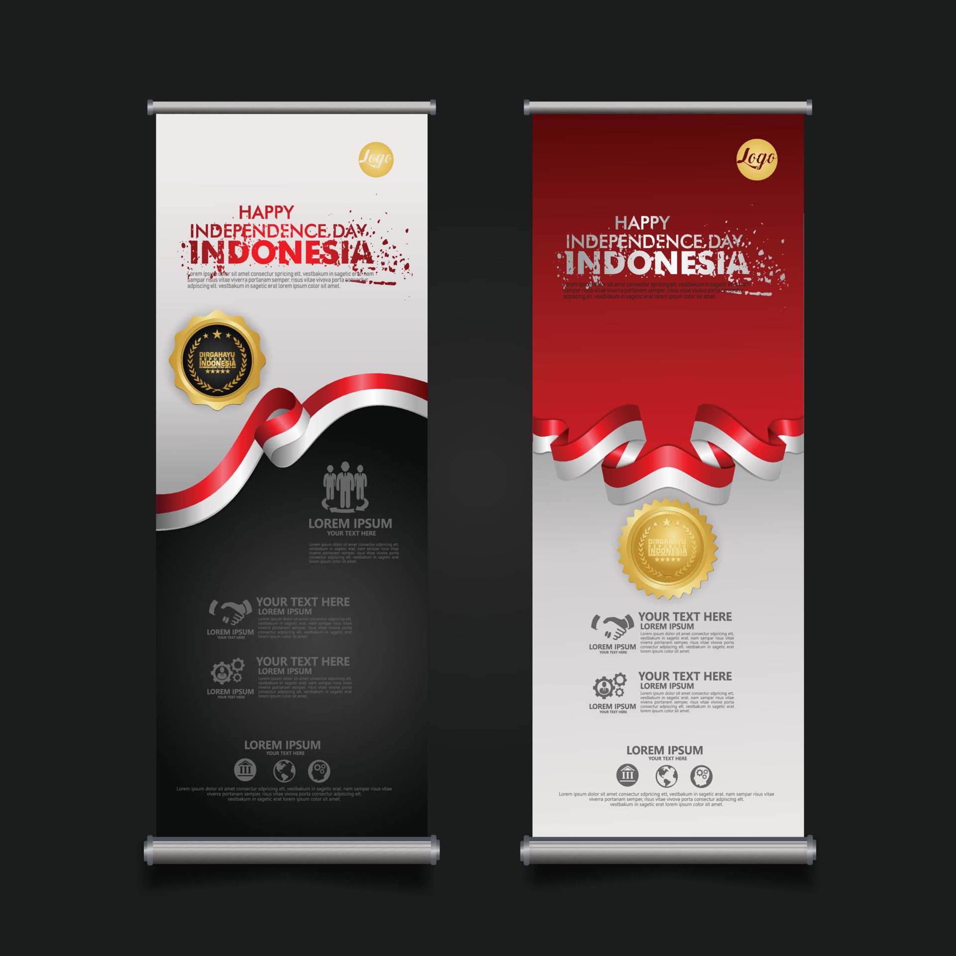 Indonesia Independence Day Celebration, roll up banner set Design Vector Template Illustration Free Vector