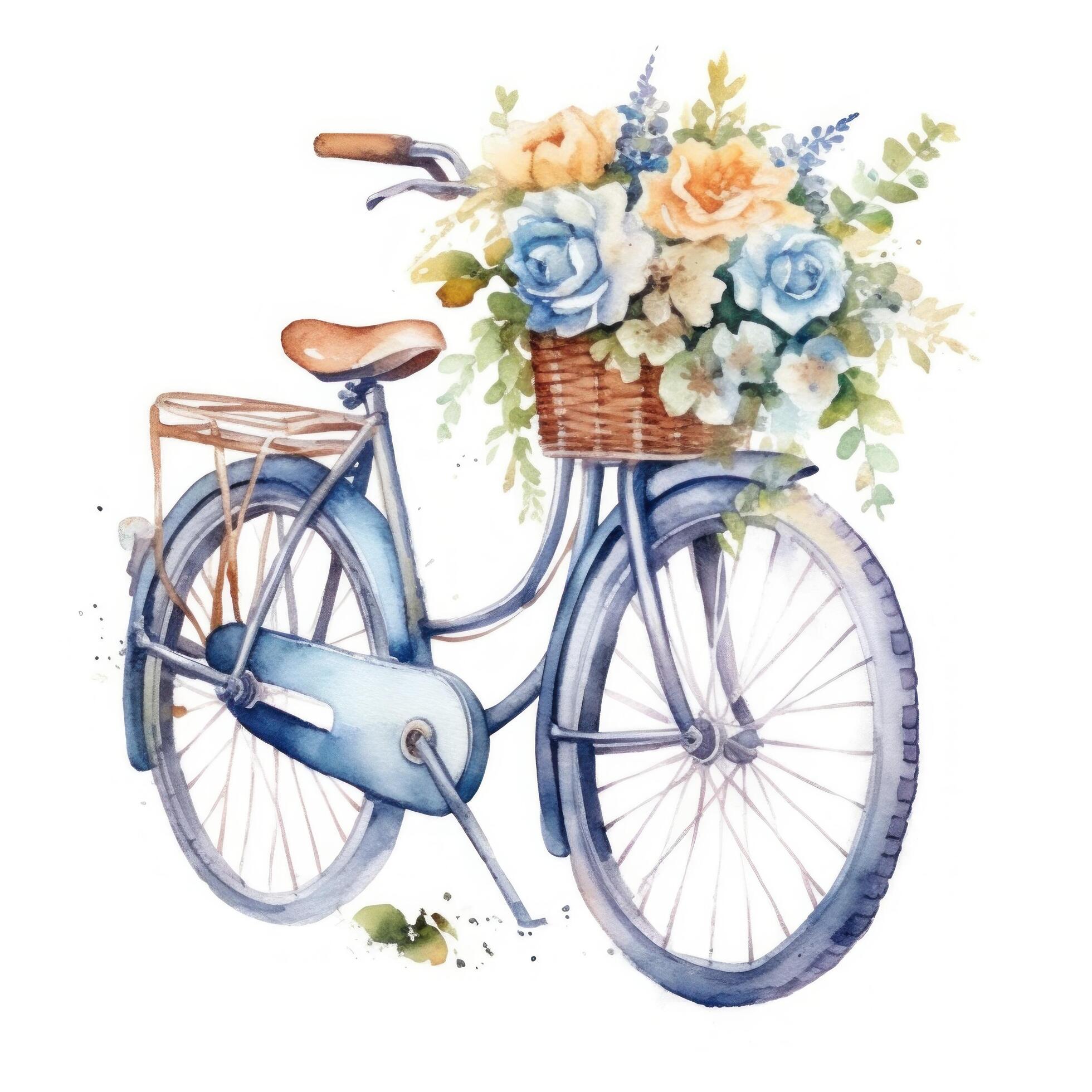 Cute watercolor bicycle with flowers. Illustration Stock Free