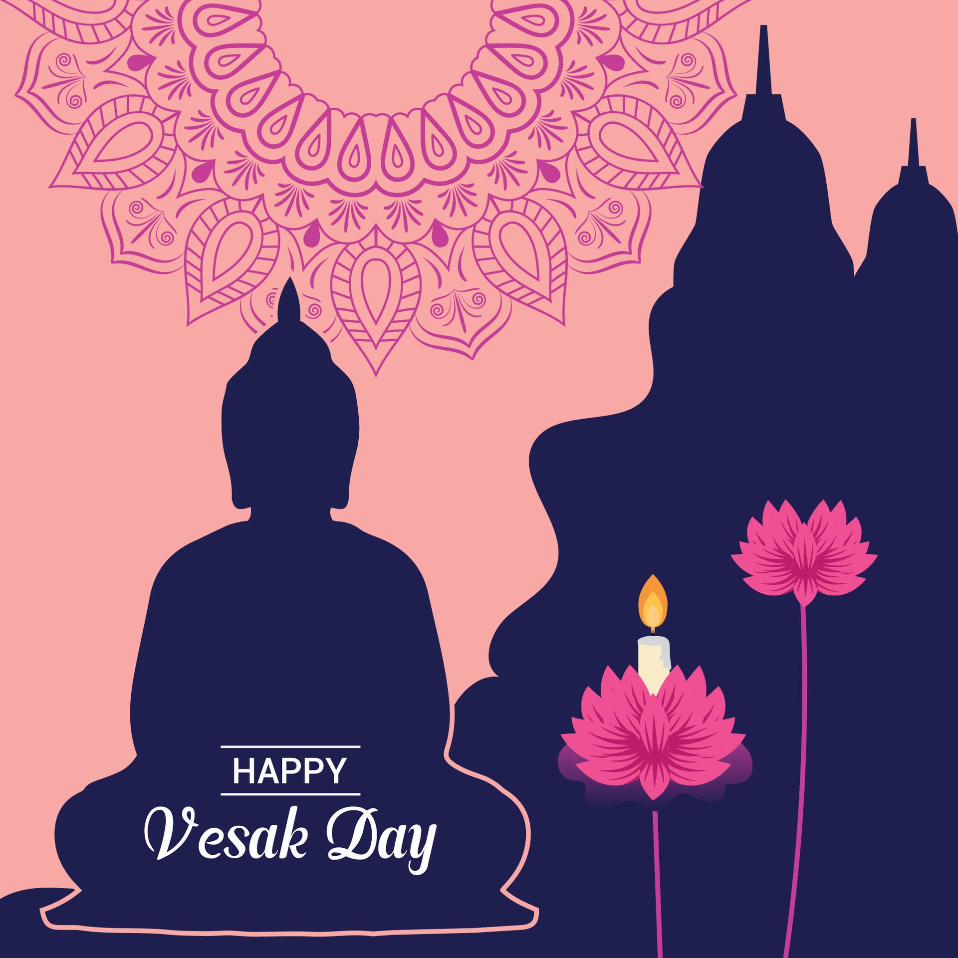 Flat vertical poster template for vesak day illustration festival celebration social media post and vesak day Banner Free Vector