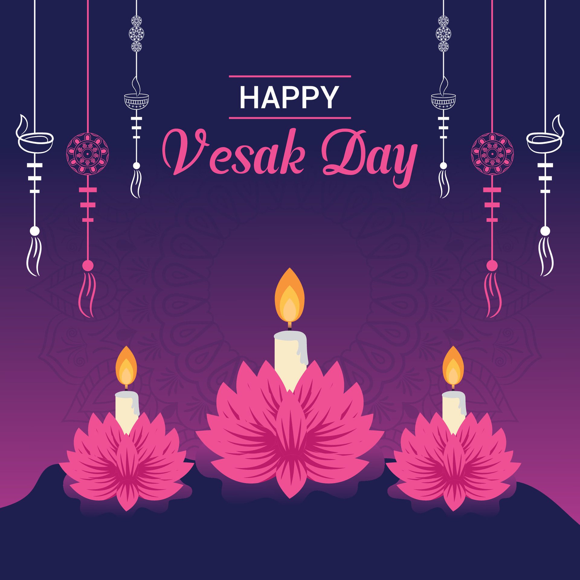 Flat vesak day illustration festival celebration social media post and vesak day Banner Free Vector