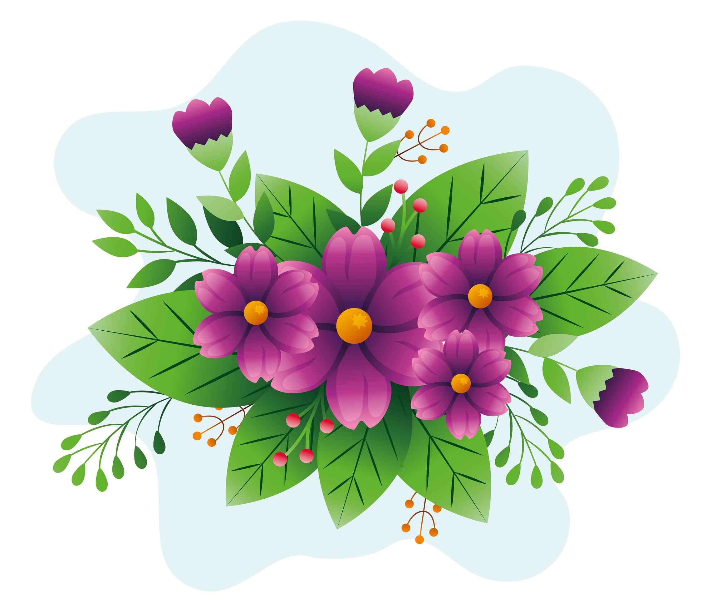 decoration of flowers purple color with branches and leafs Stock Free