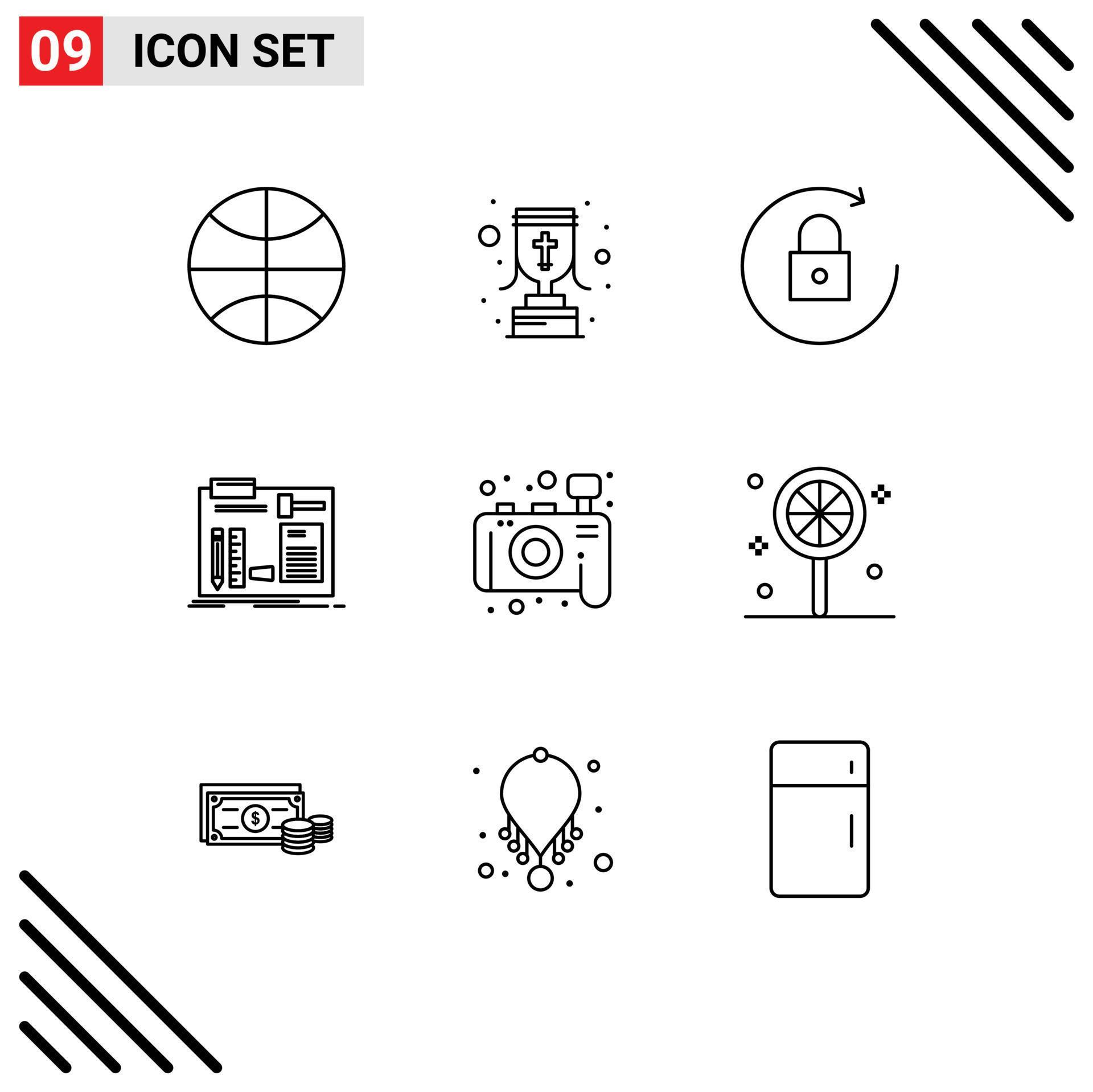 Set of 9 Modern UI Icons Symbols Signs for photo workshop arrow engineer construct Editable Vector Design Elements Stock Free