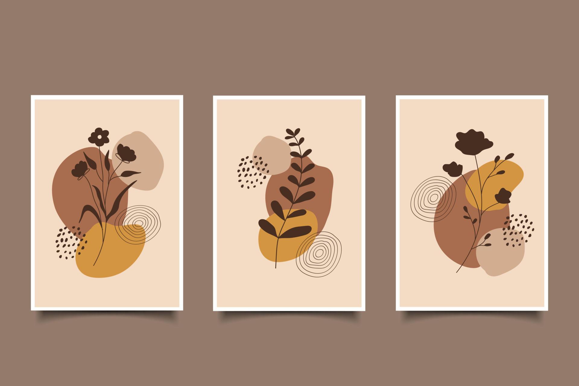 Set of abstract flowers and leaves composition with organic shapes poster design Stock Free