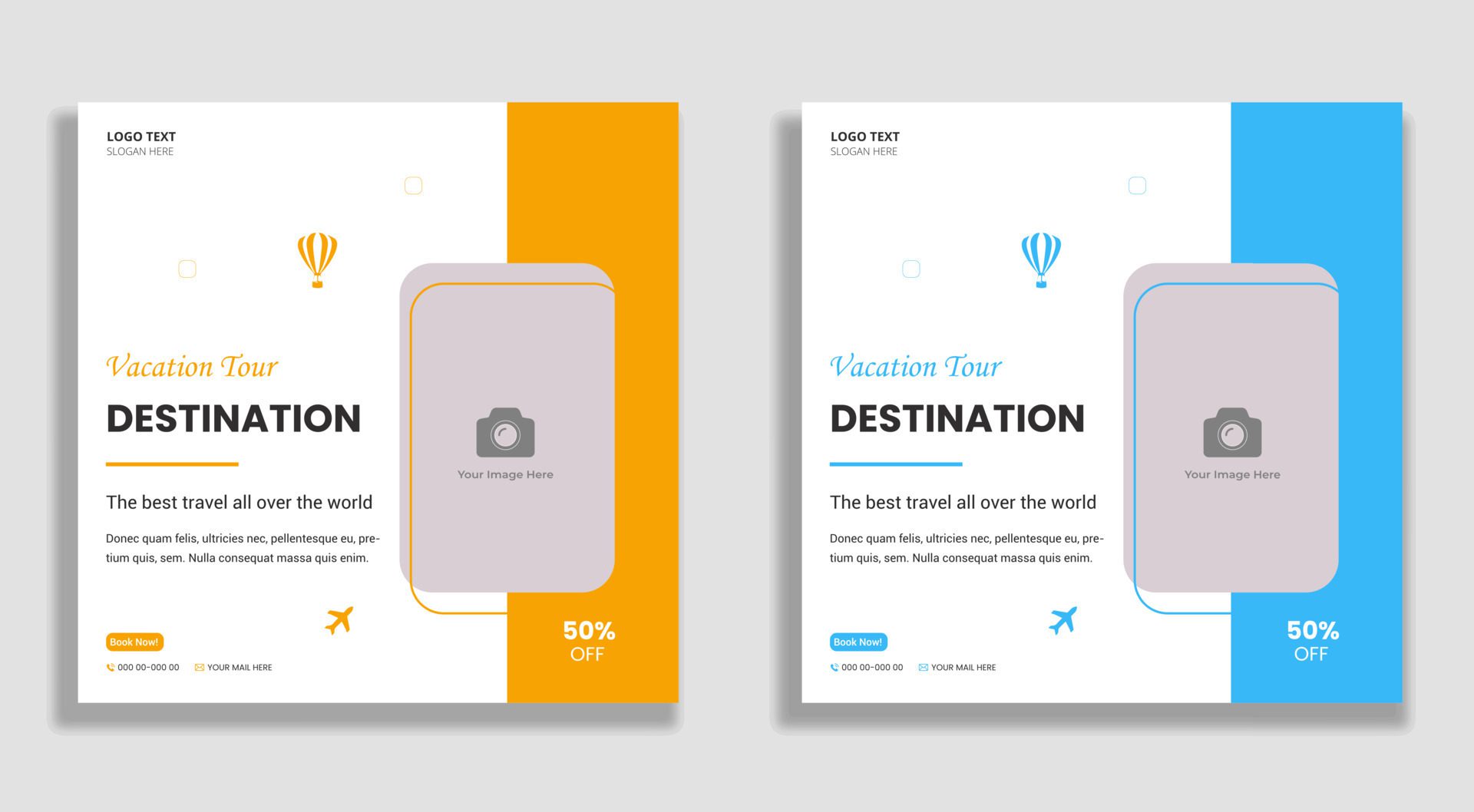 Travel agency social media post and web banner template Free Vector