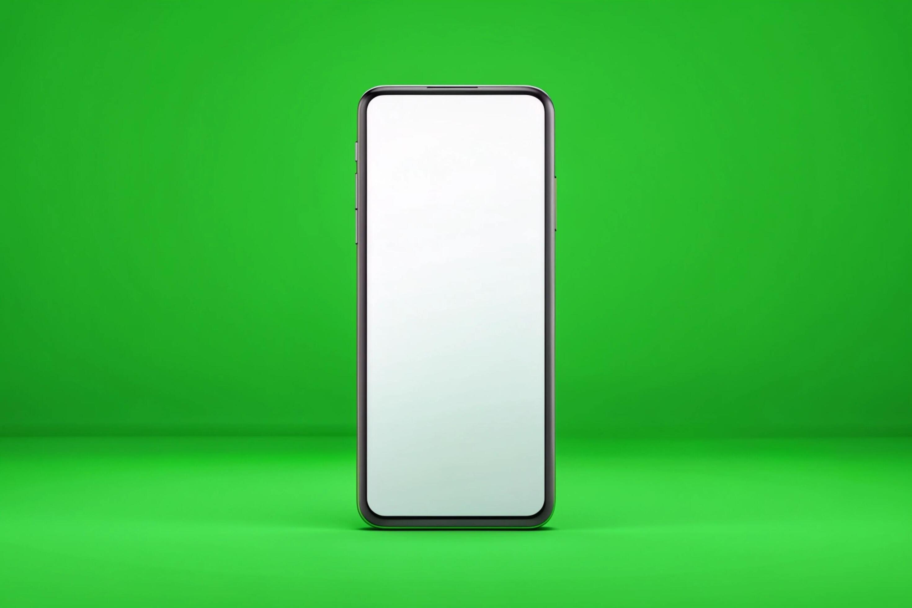 3d blank phone screen isolated on green background Stock Free