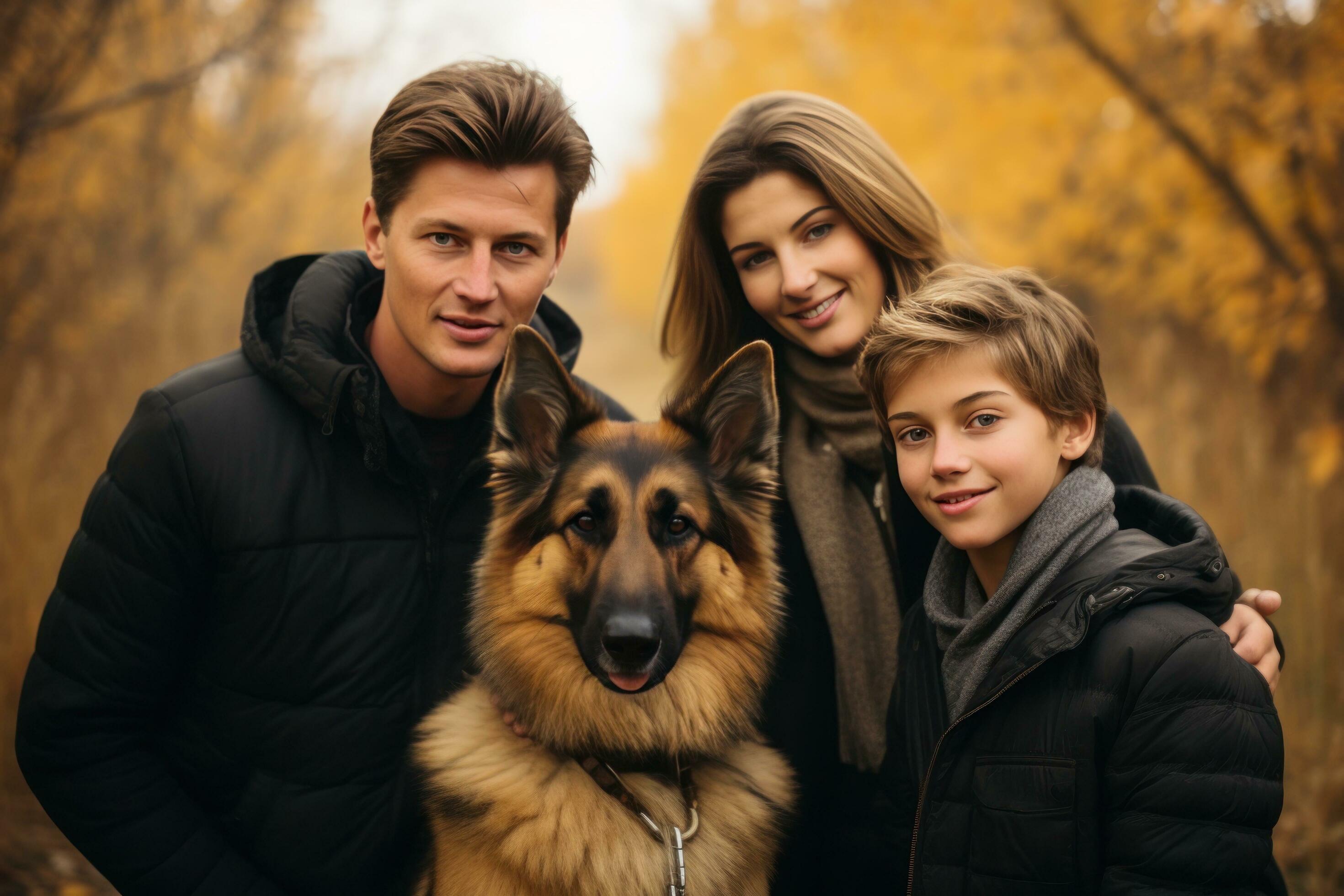 Happy family with dog Stock Free