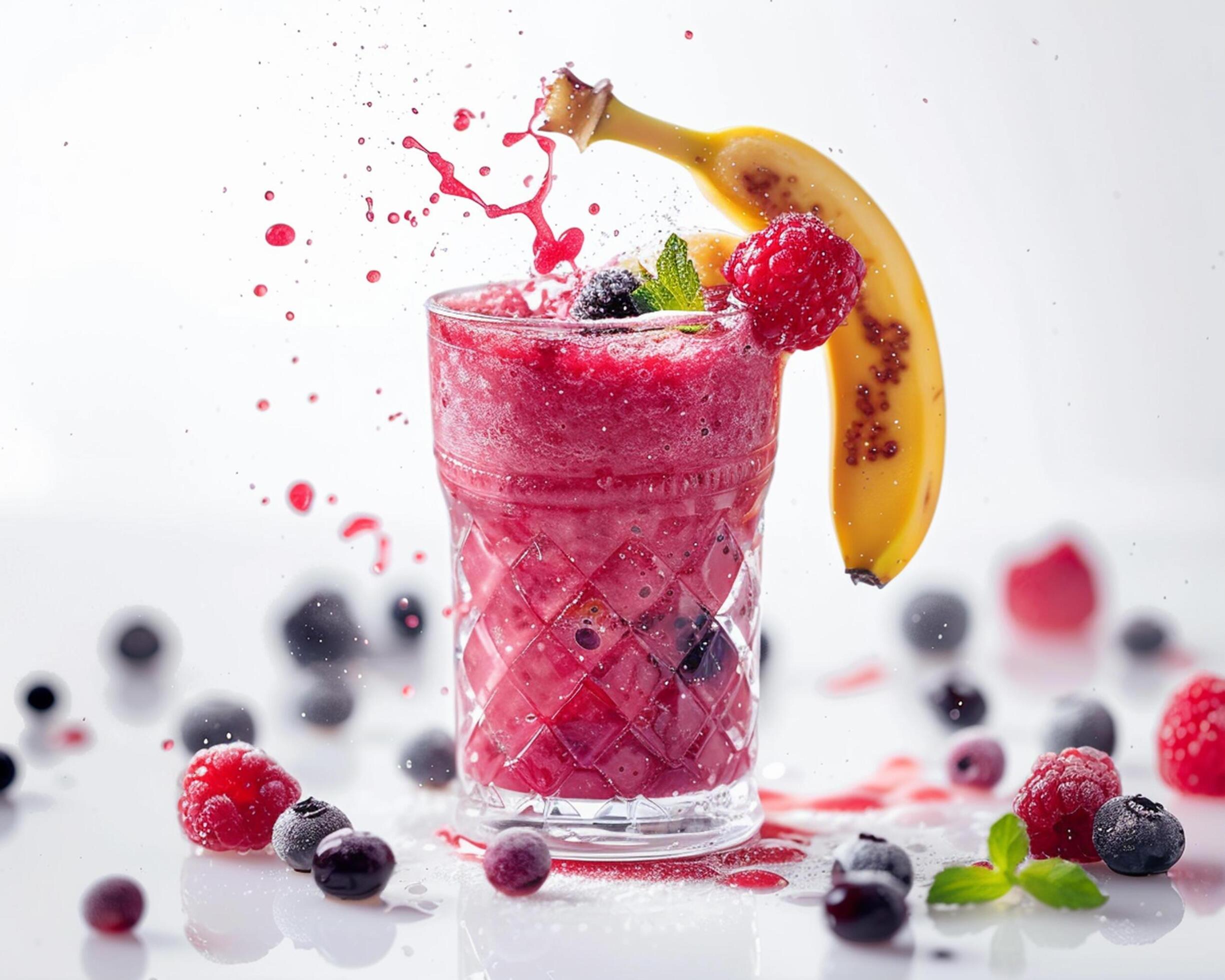 a smoothie with berries and a banana Stock Free