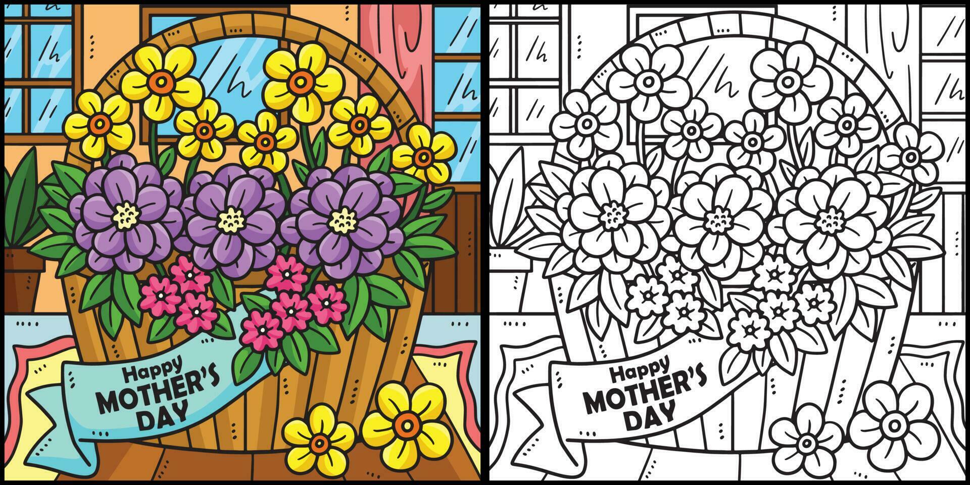 Mothers Day Basket of Flowers Illustration Stock Free