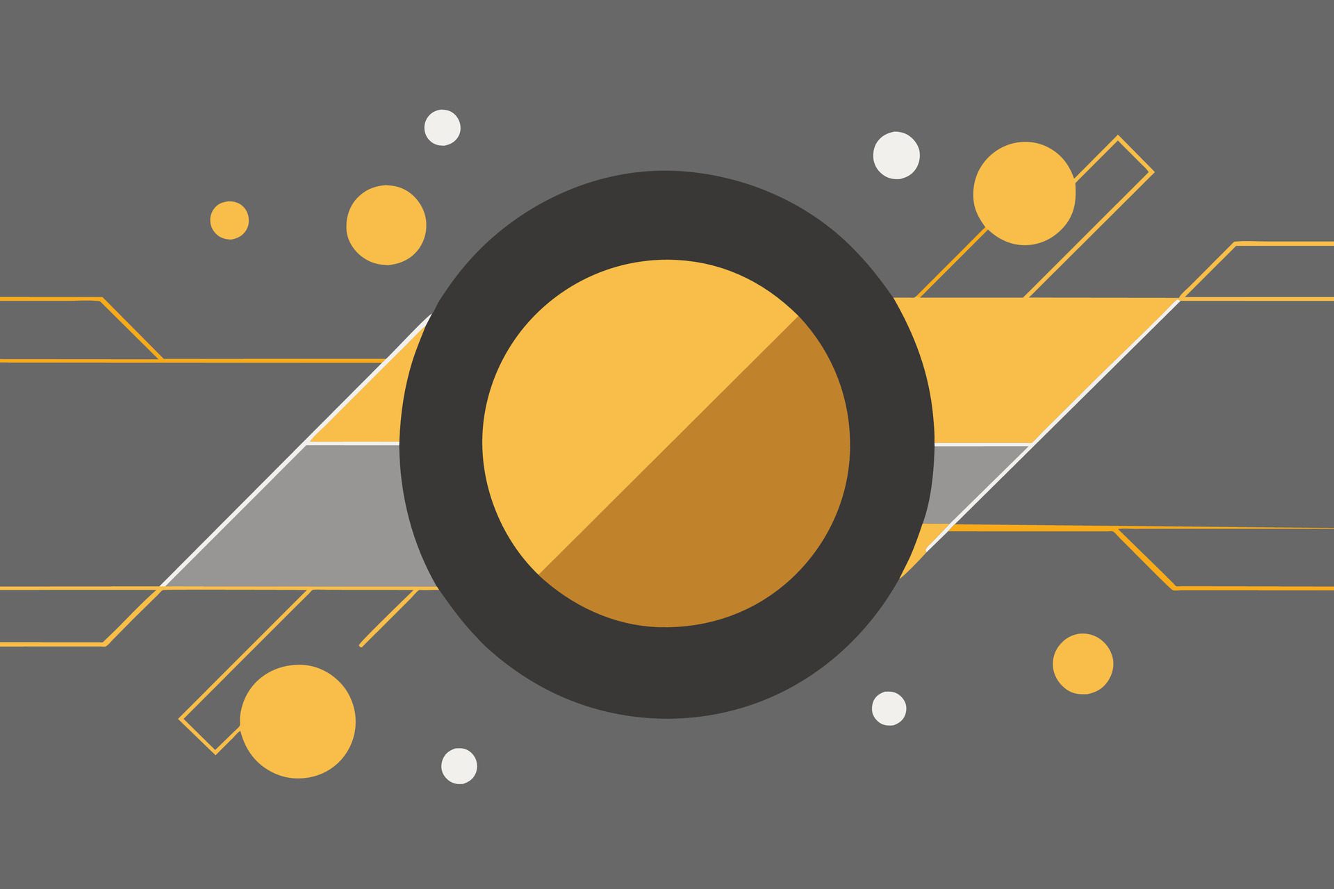 Tech geometric background with abstract golden and grey circles. Vector banner design Free Vector