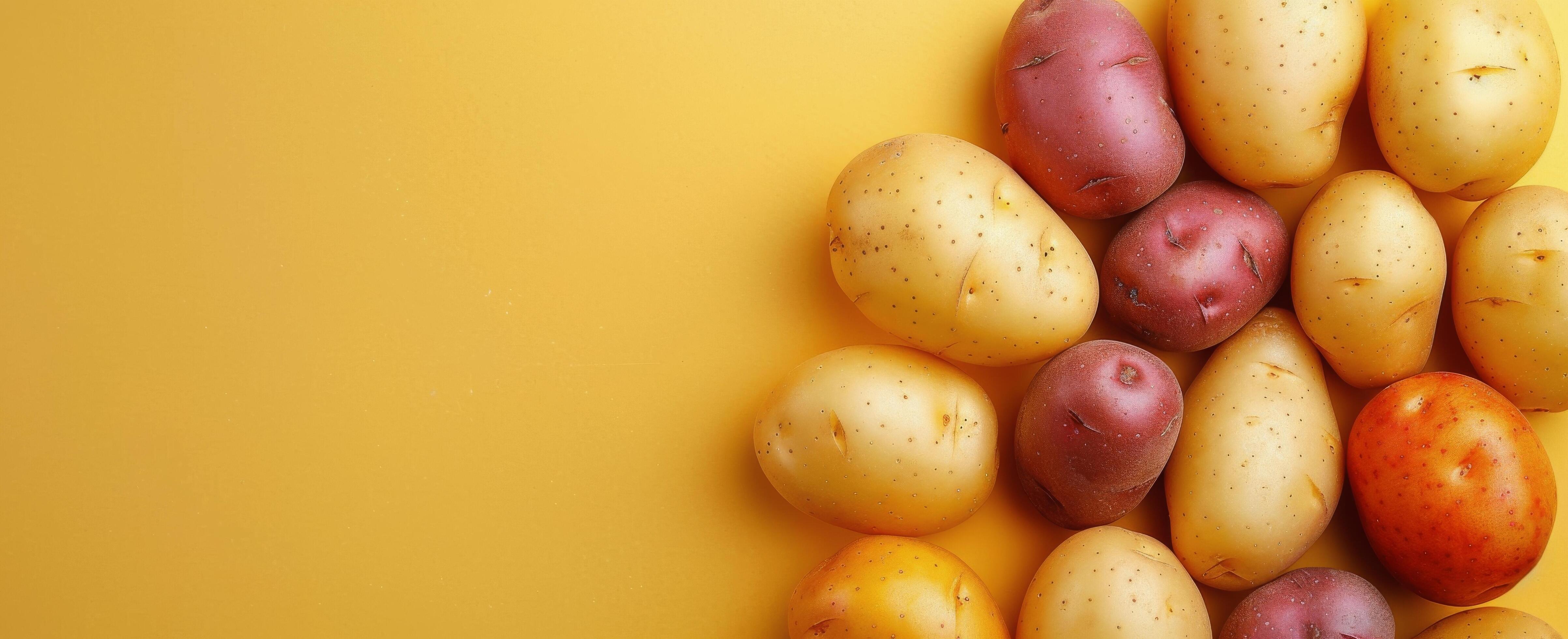 Fresh Potatoes on Yellow Background in Natural Light Stock Free