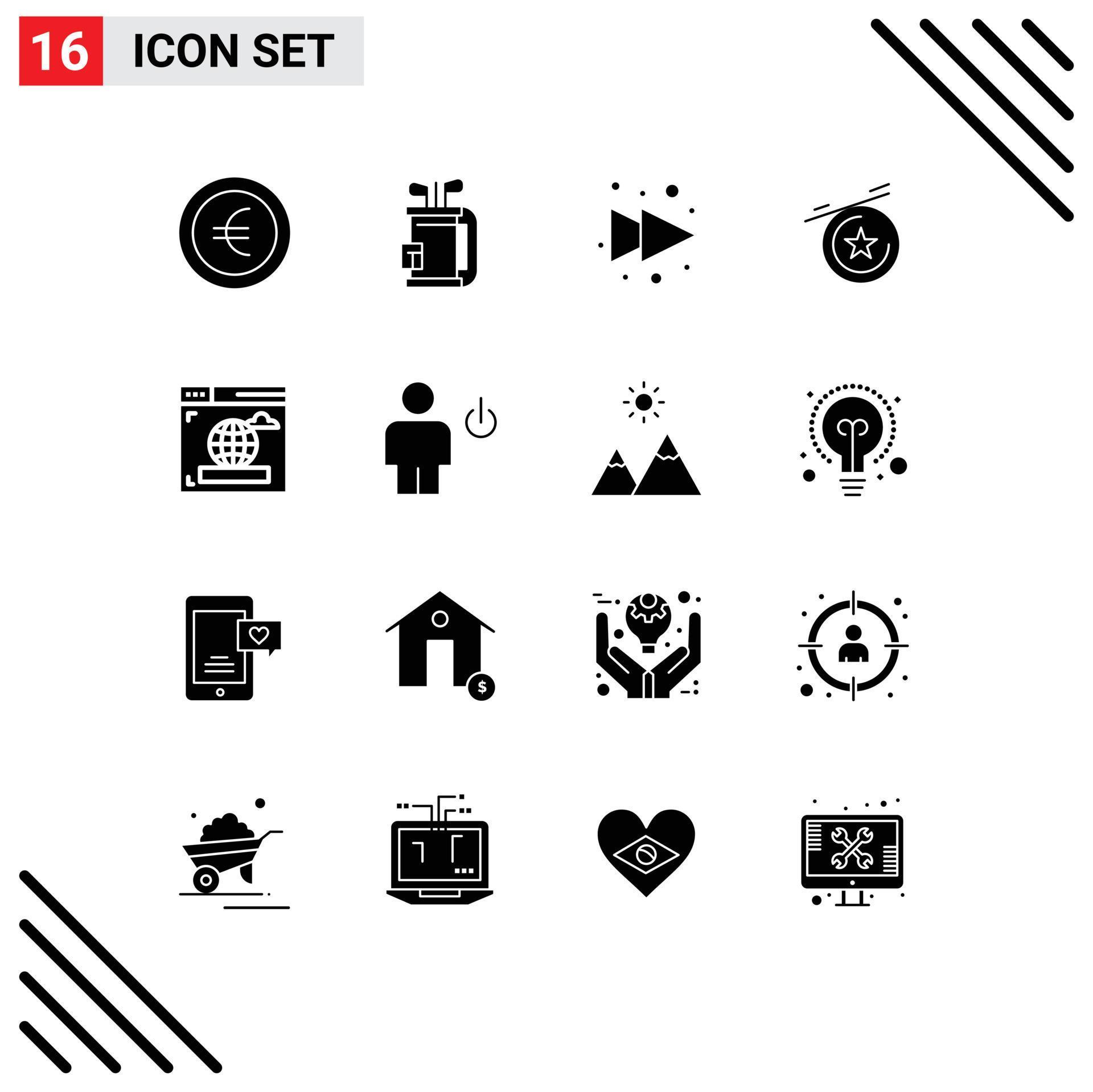 16 Universal Solid Glyphs Set for Web and Mobile Applications body web arrow internet medal Editable Vector Design Elements Stock Free