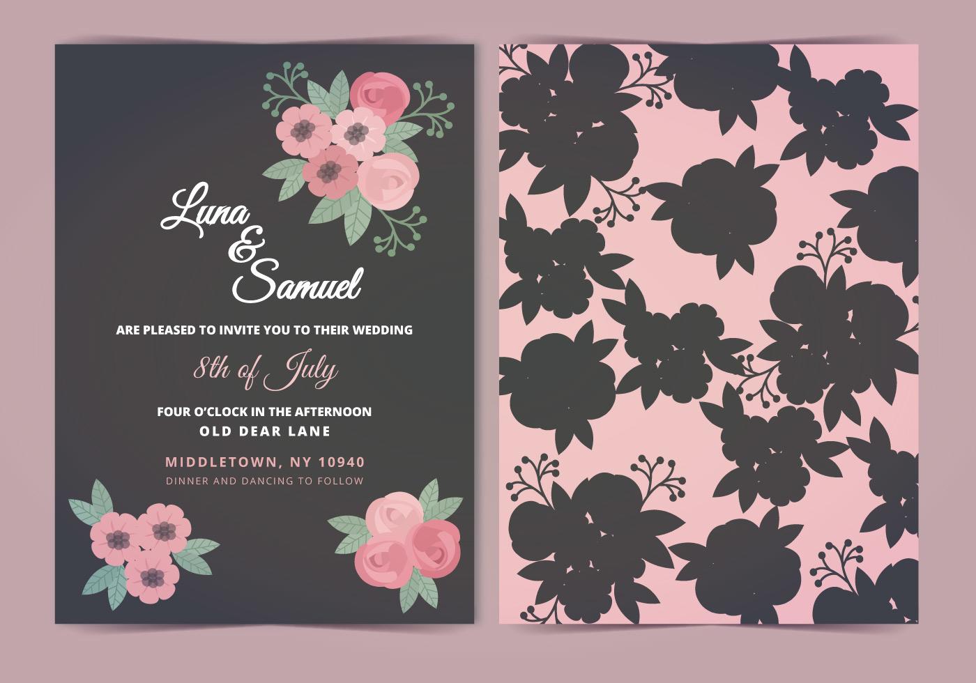 Vector Pink Gray Flower Wedding Invite Stock Free