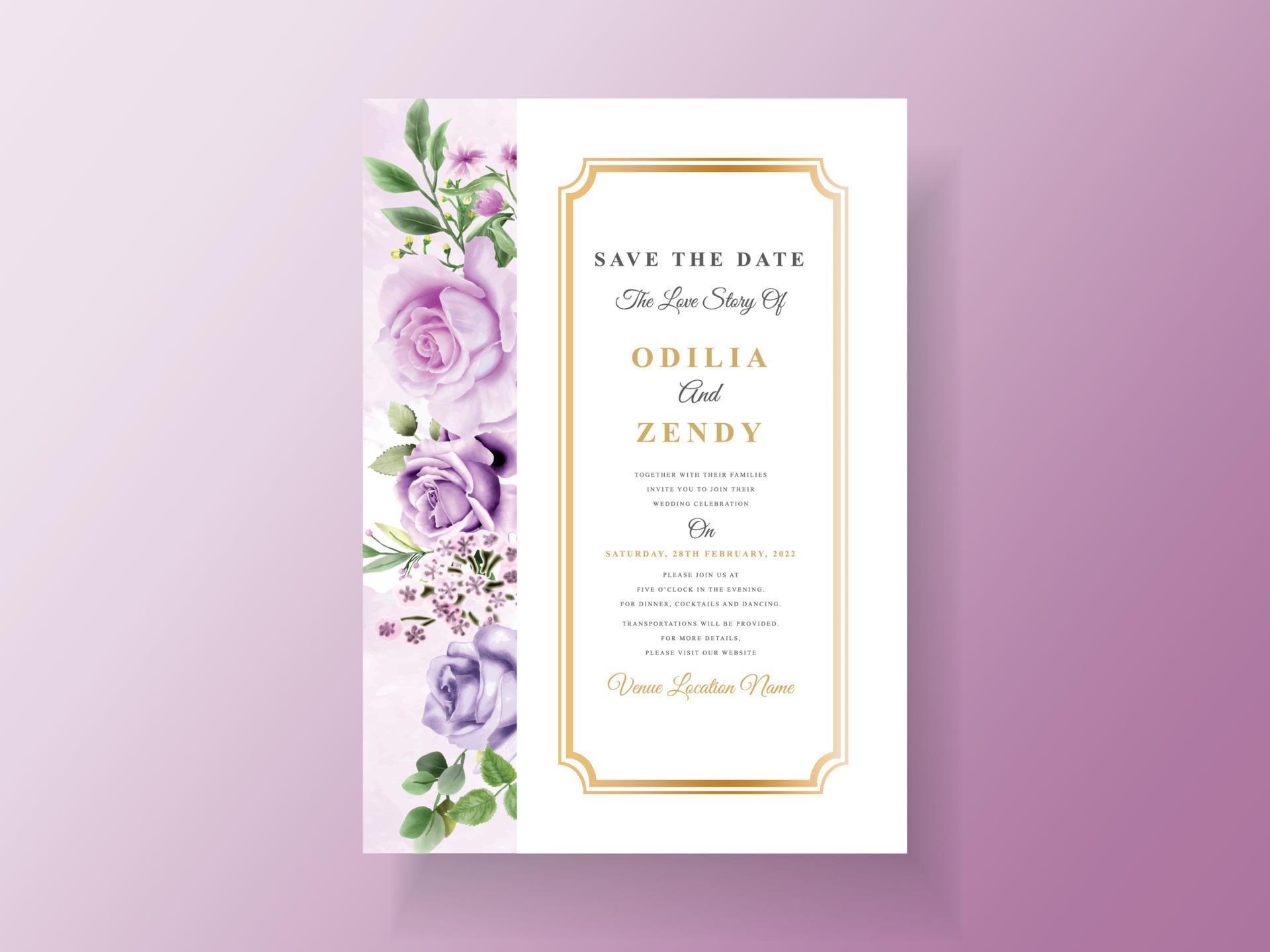 Beautiful purple flower wedding invitation card Stock Free