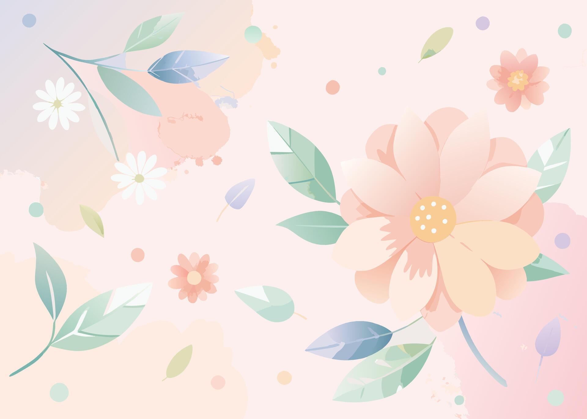 Floral background with flowers and leaves in pastel colors. Vector illustration. Stock Free