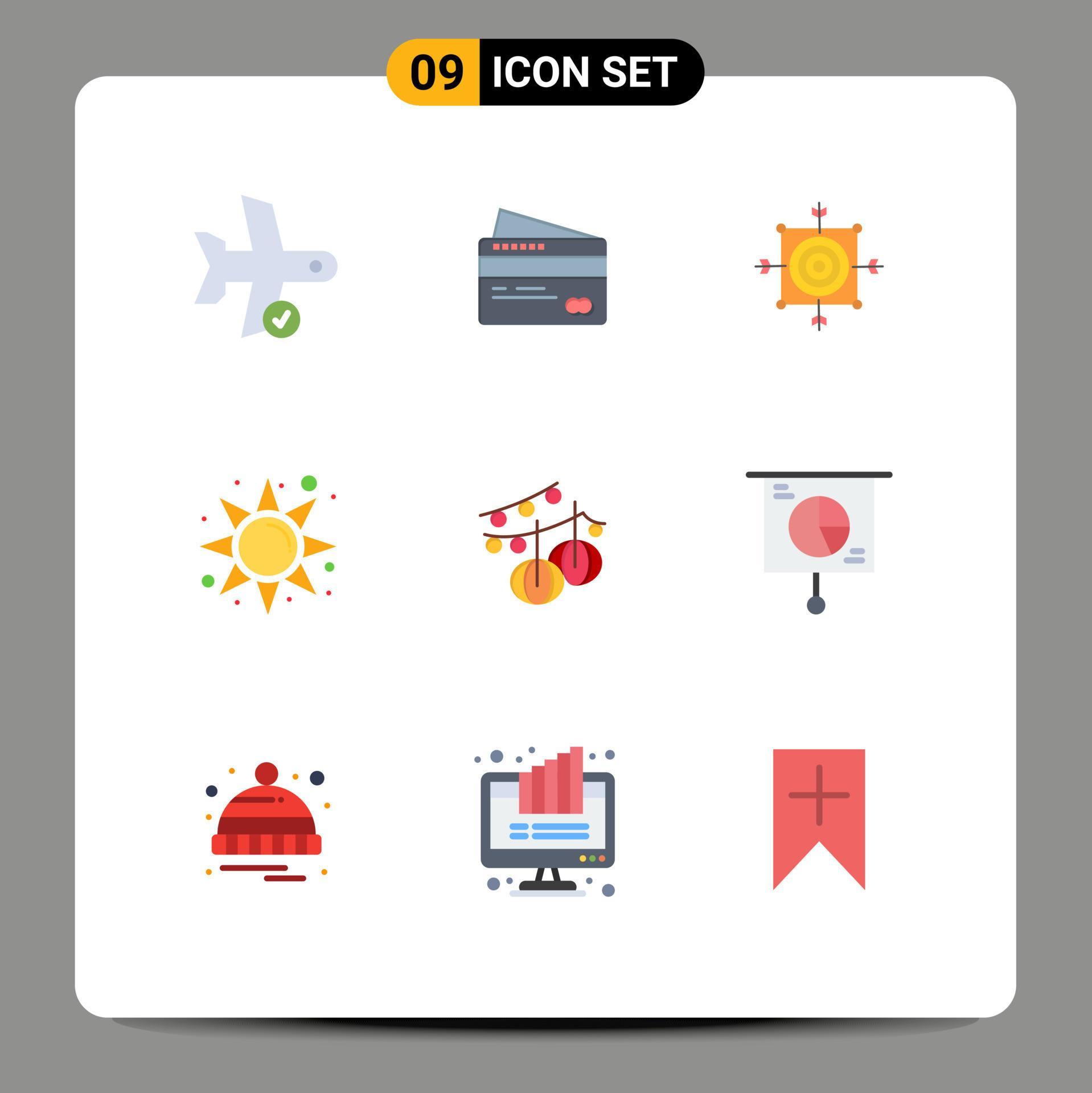 Group of 9 Modern Flat Colors Set for decoration rise pay morning arrow Editable Vector Design Elements Stock Free