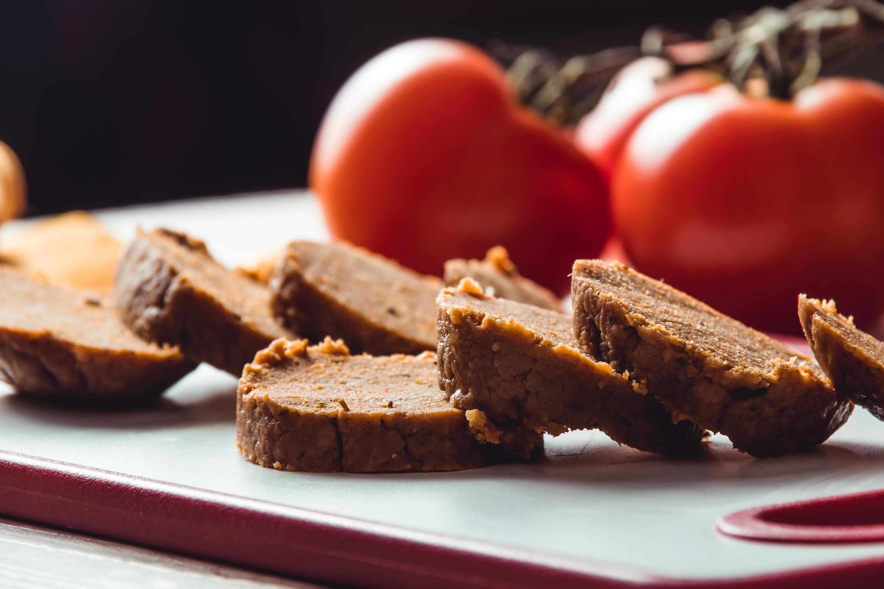 Cooking vegan food. Seitan is vegan meat for veggie burger Stock Free