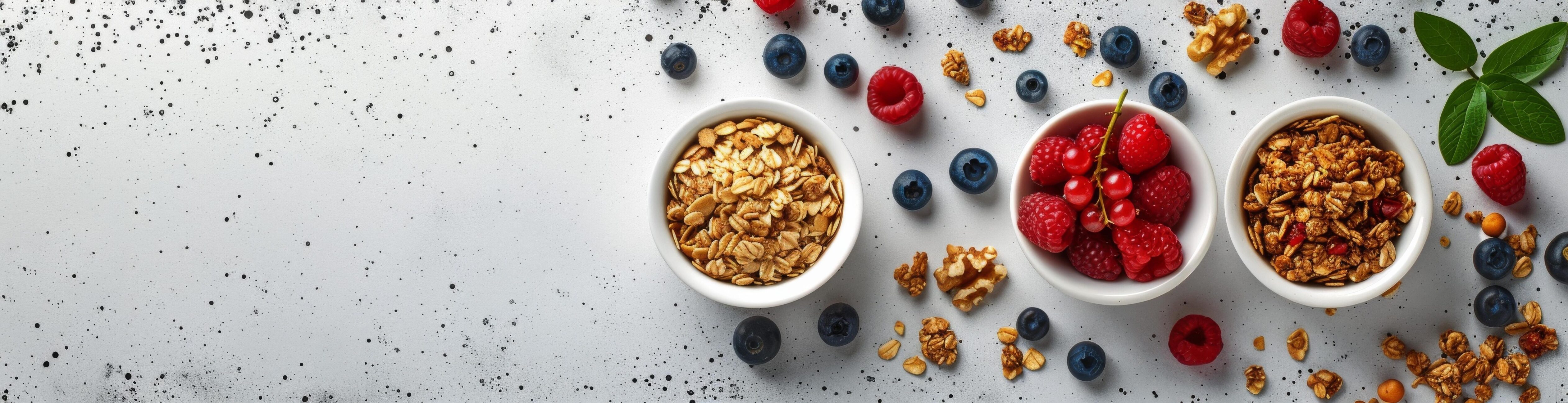 White Marble Surface With Bowls of Yogurt, Granola, and Raspberries Stock Free