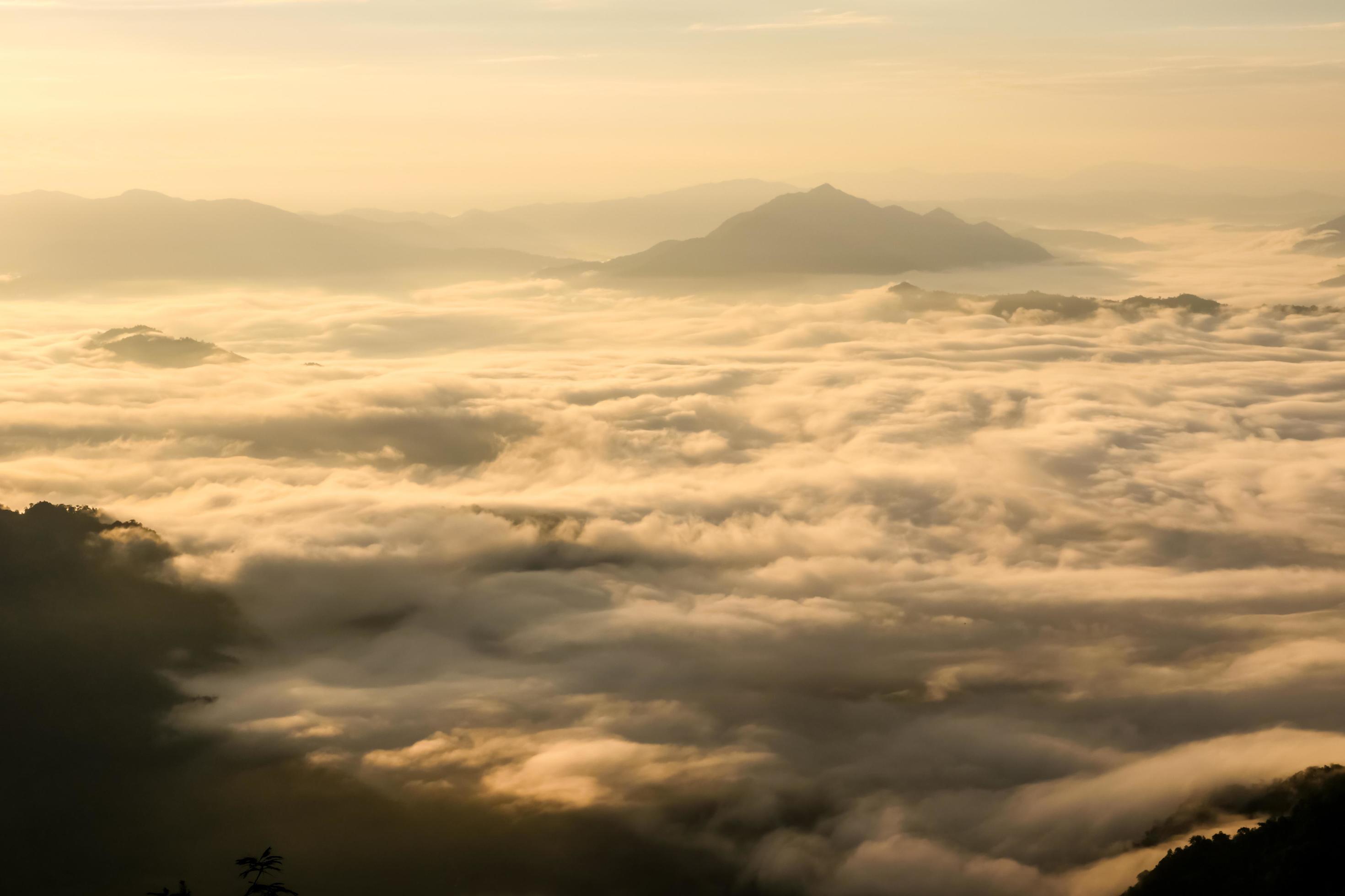 Landscape of sunshine on the morning mist at Phu Chee Fah,Chiangrai,Thailand Stock Free