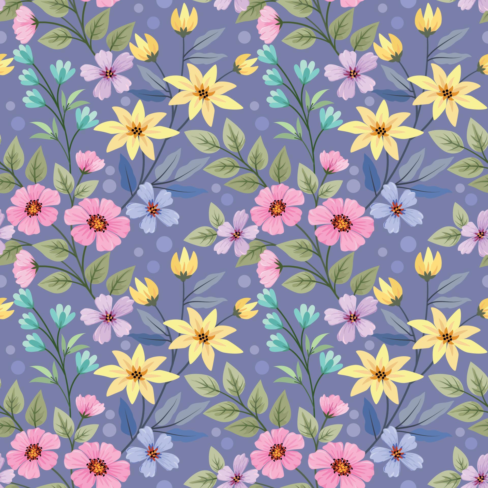 Colorful hand draw flowers seamless pattern. Stock Free