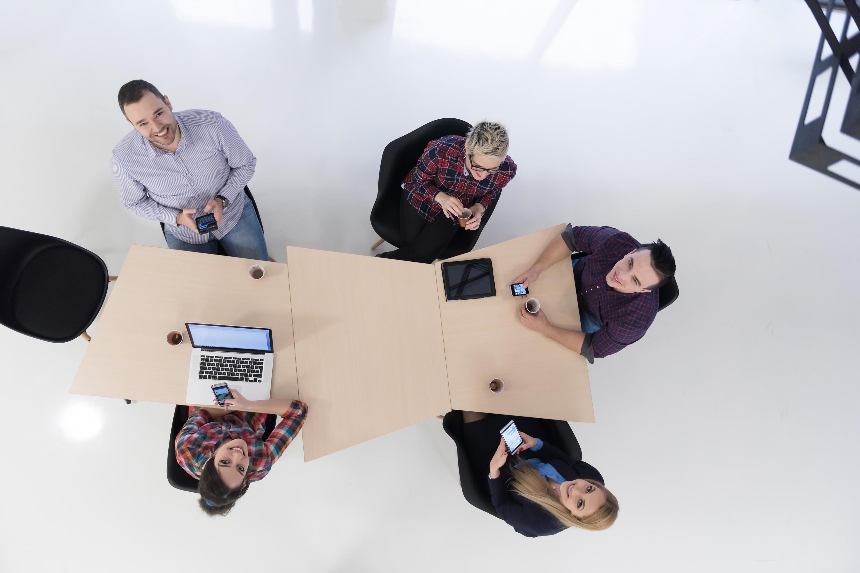 aerial view of business people group on meeting Stock Free