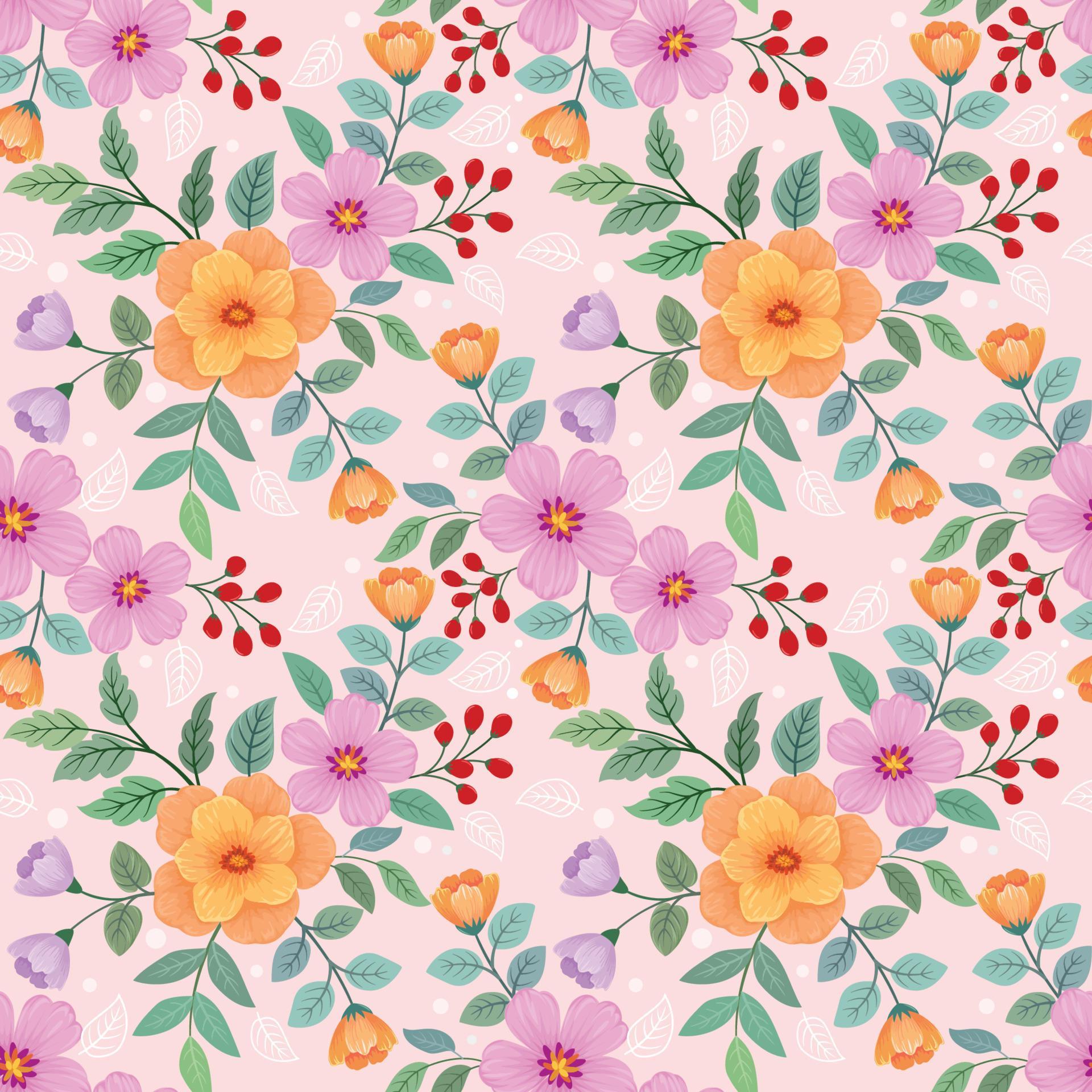 Colorful hand draw flowers seamless pattern. Stock Free