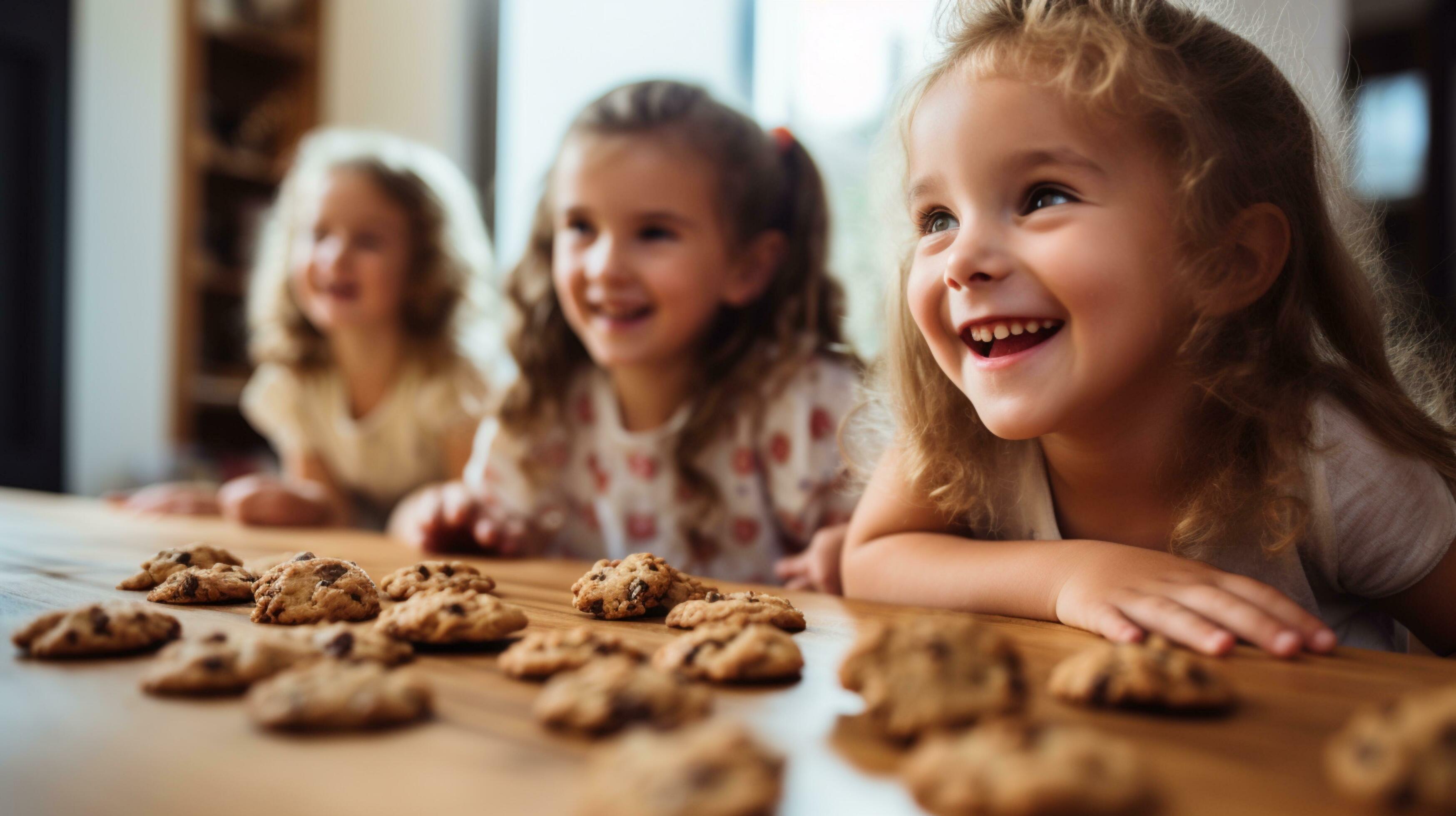 happy family funny kids bake cookies in kitchen Stock Free