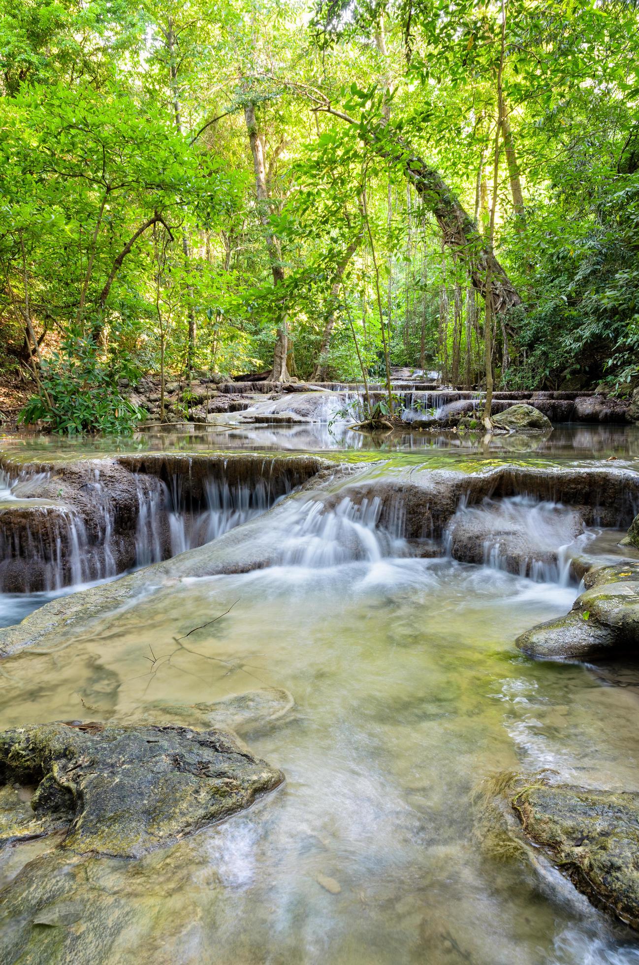 Erawan waterfall in Thailand Stock Free