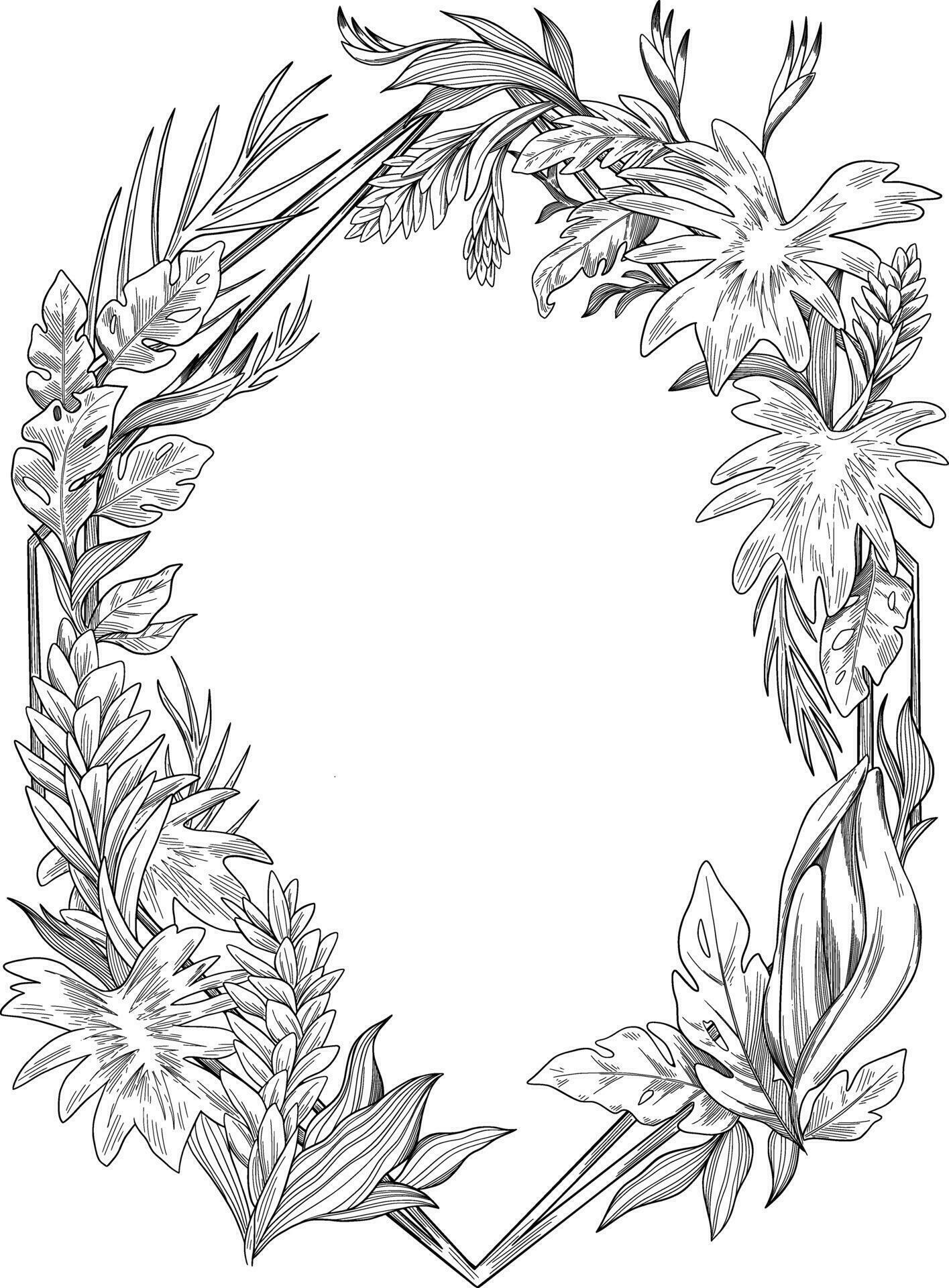 Tropical flower and plant border and frame illustration Stock Free