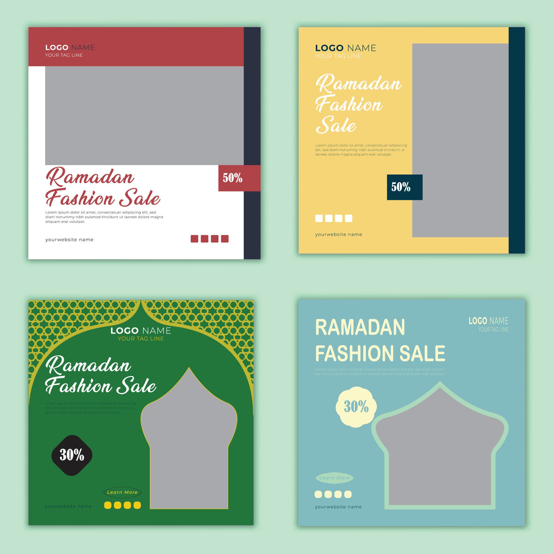 Set of Ramadan fashion sale social media banner post template Free Vector