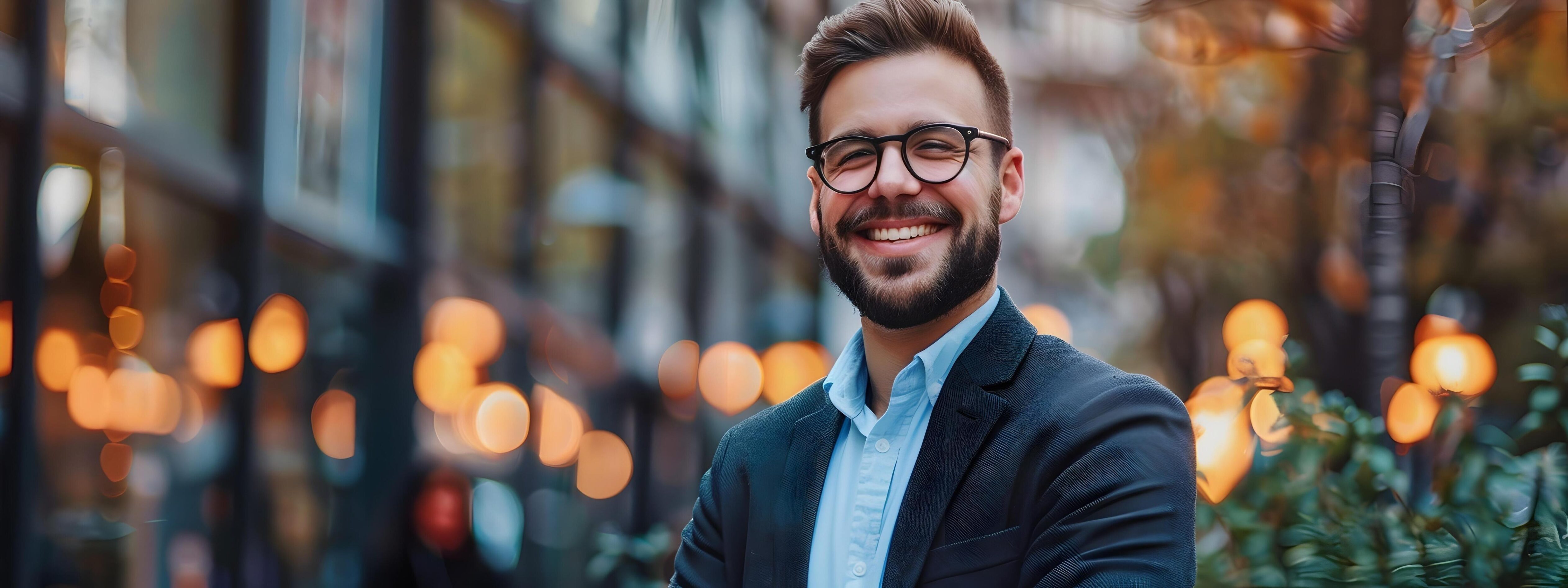 Confident Young Professional Businessman Smiling on City Street Stock Free