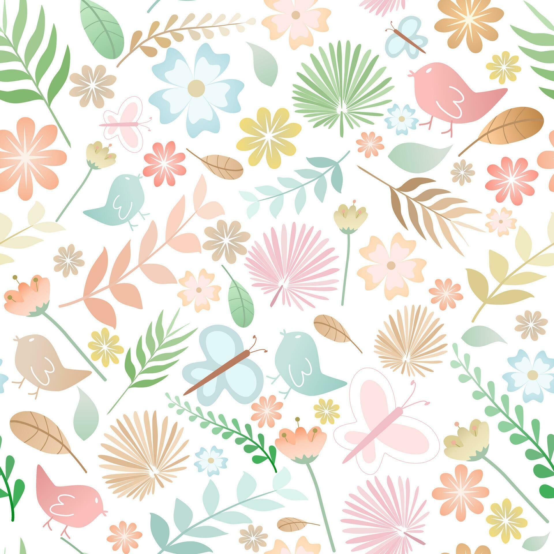 Vector – Abstract seamless pattern of many leaves, flower, bird, butterfly. Natural image. Stock Free and Free SVG