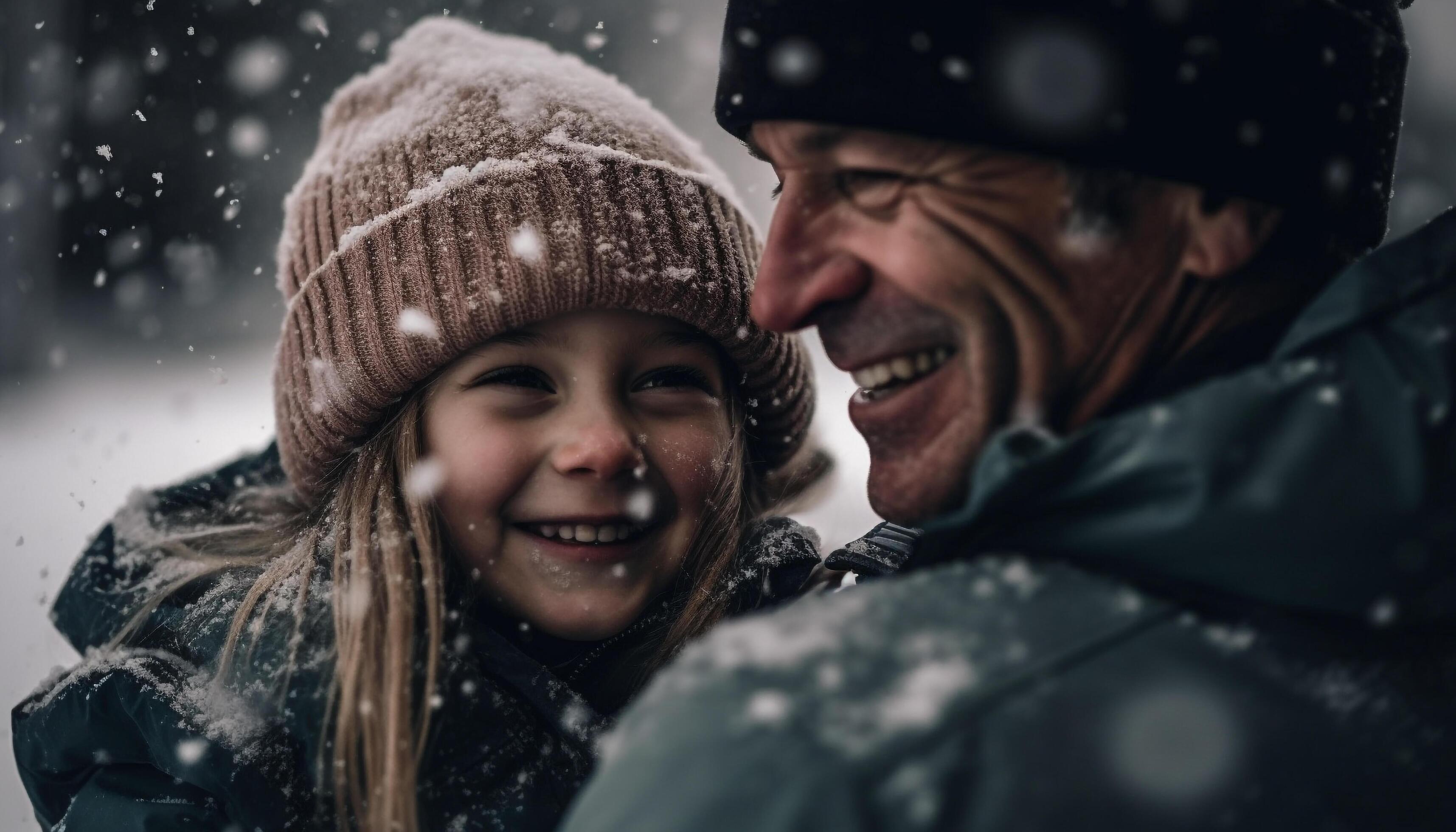 Family bonding outdoors in snowy winter portrait generated by AI Stock Free