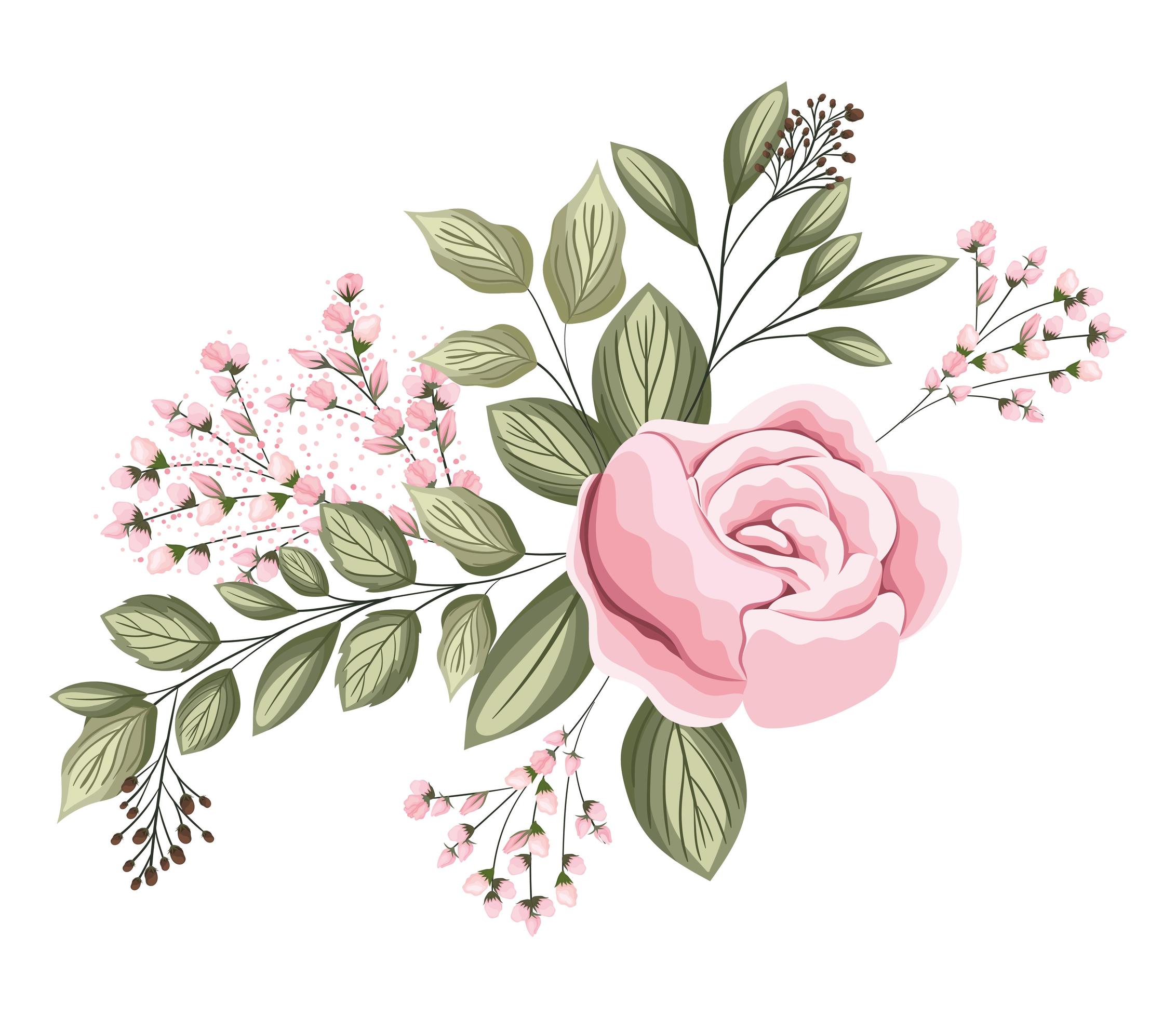 Pink rose flower with buds and leaves painting Stock Free