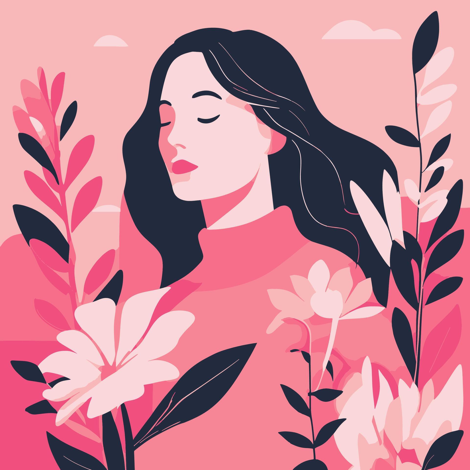 Illustration vector woman with flowers Stock Free